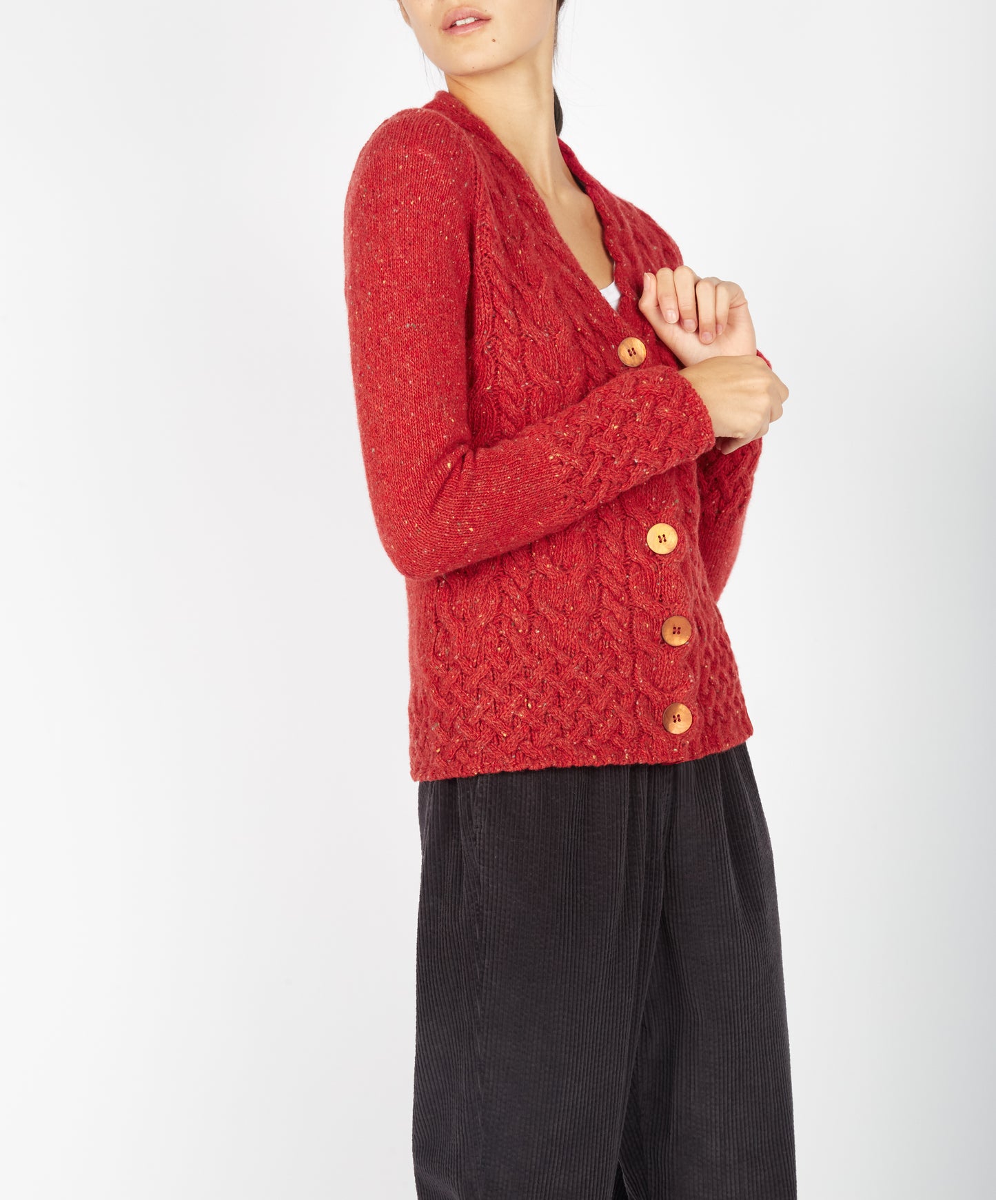 IrelandsEye Knitwear Horseshoe Cable Cardigan Chilli