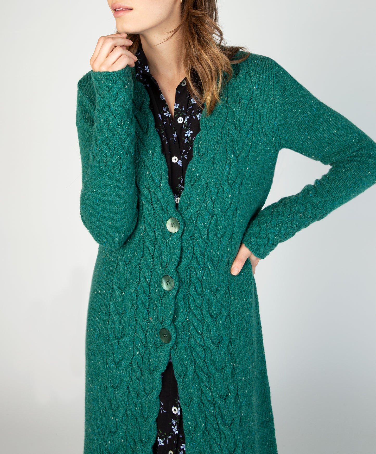 IrelandsEye Knitwear Horseshoe Cable Coat Green Garden