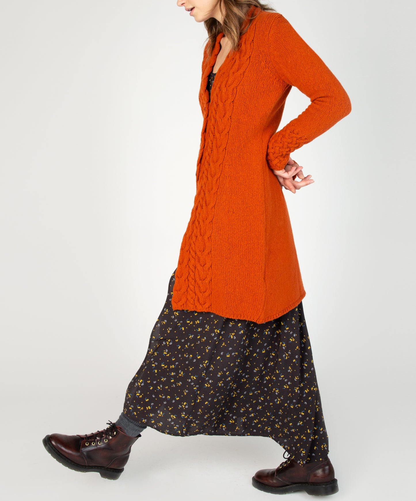 IrelandsEye Knitwear Horseshoe Cable Coat Terracotta