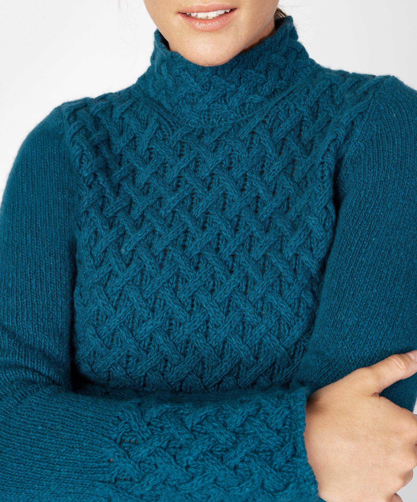 IrelandsEye Knitwear Trellis Sweater Teal Harbour