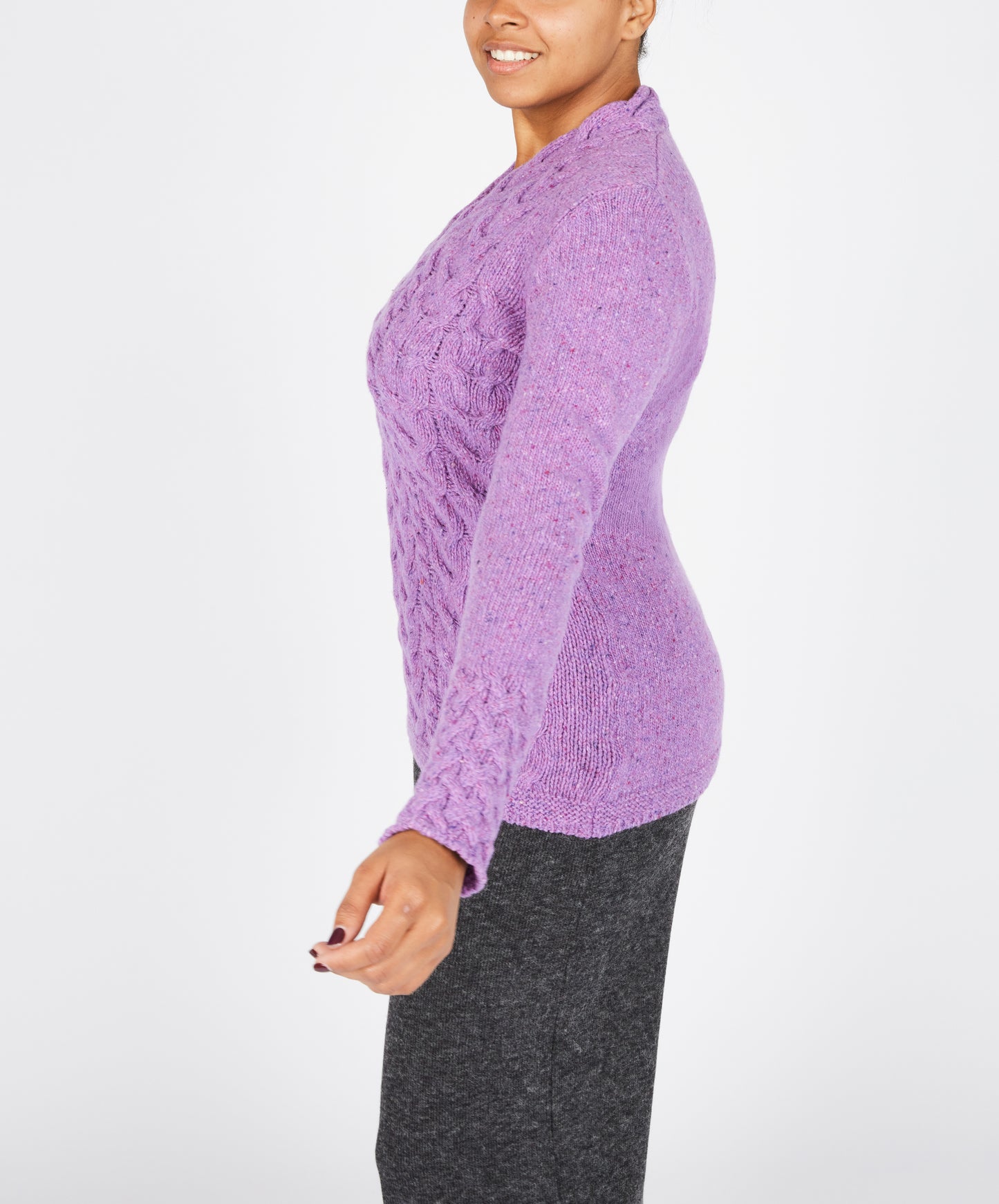 IrelandsEye Knitwear Horseshoe Cable V Neck Orchid