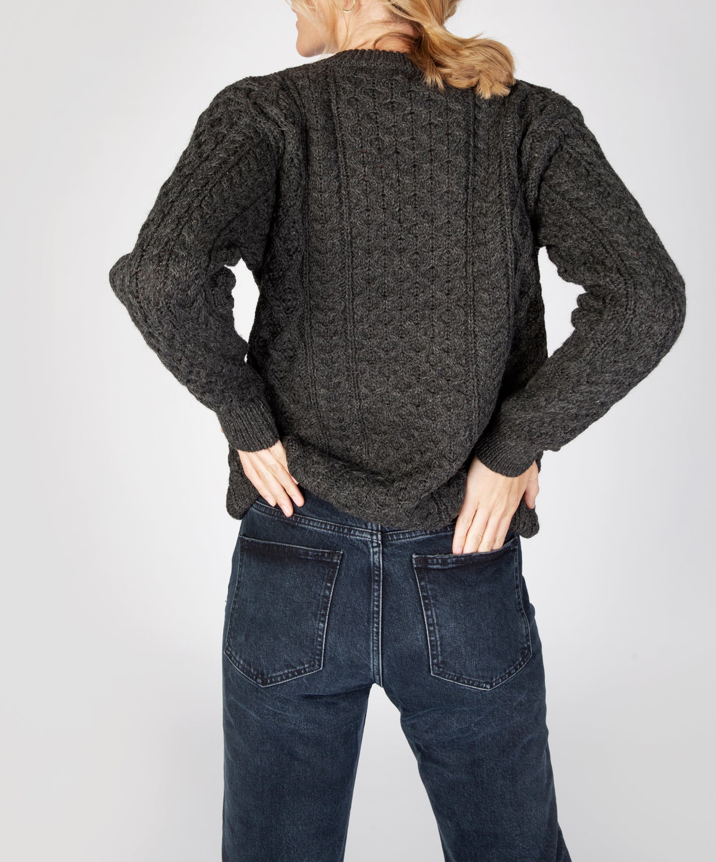 IrelandsEye Knitwear Blasket Honeycomb Stitch Womens Aran Sweater Graphite