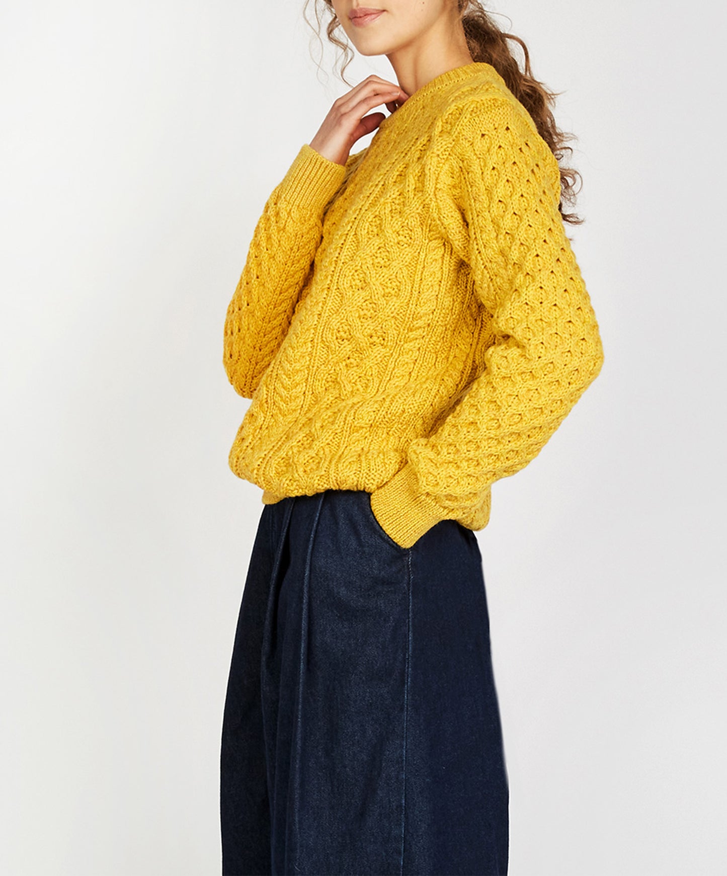 IrelandsEye Knitwear Blasket Honeycomb Stitch Womens Aran Sweater Sunflower