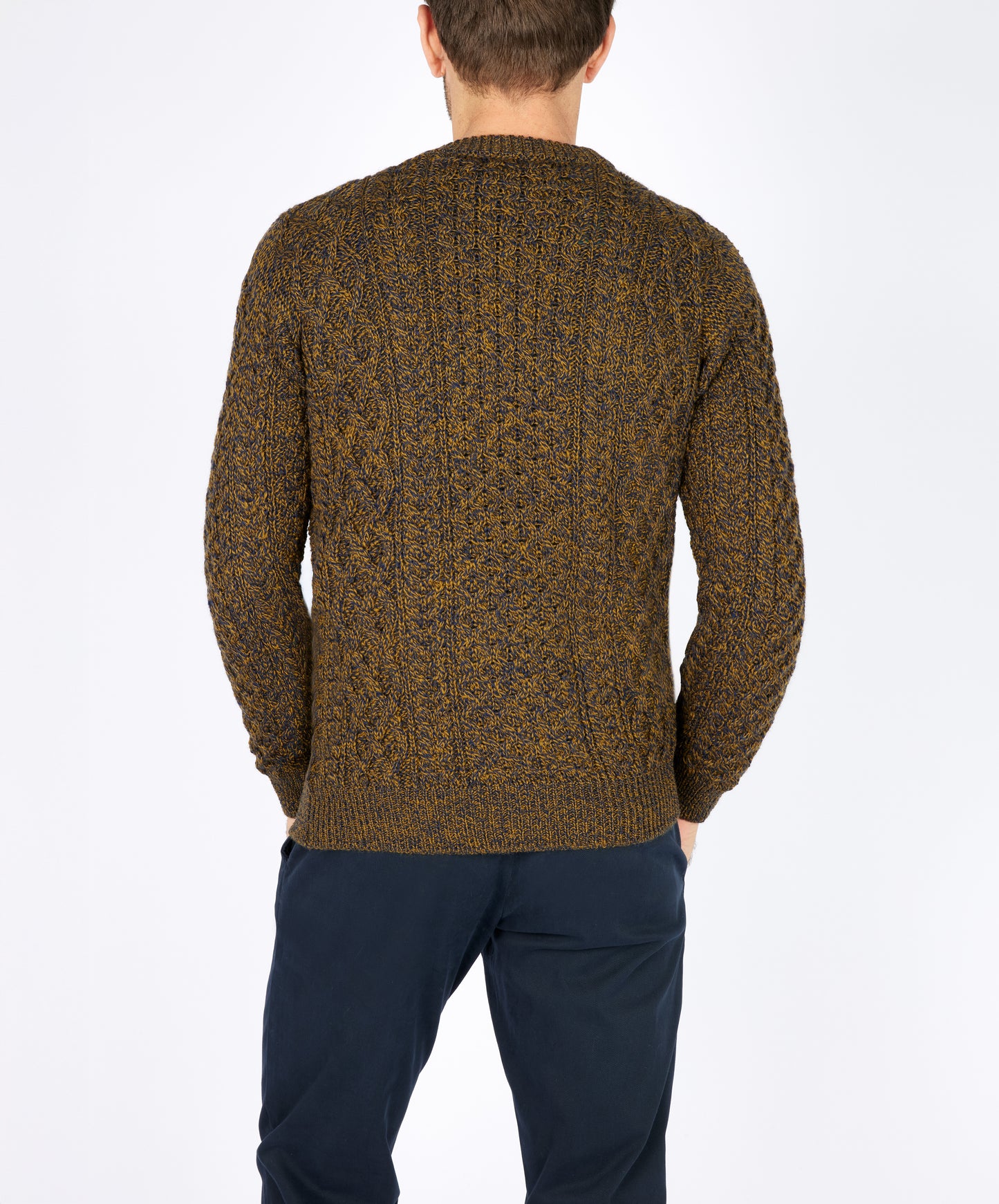 IrelandsEye Knitwear Blasket Honeycomb Stitch Mens Aran Sweater Stone Marl