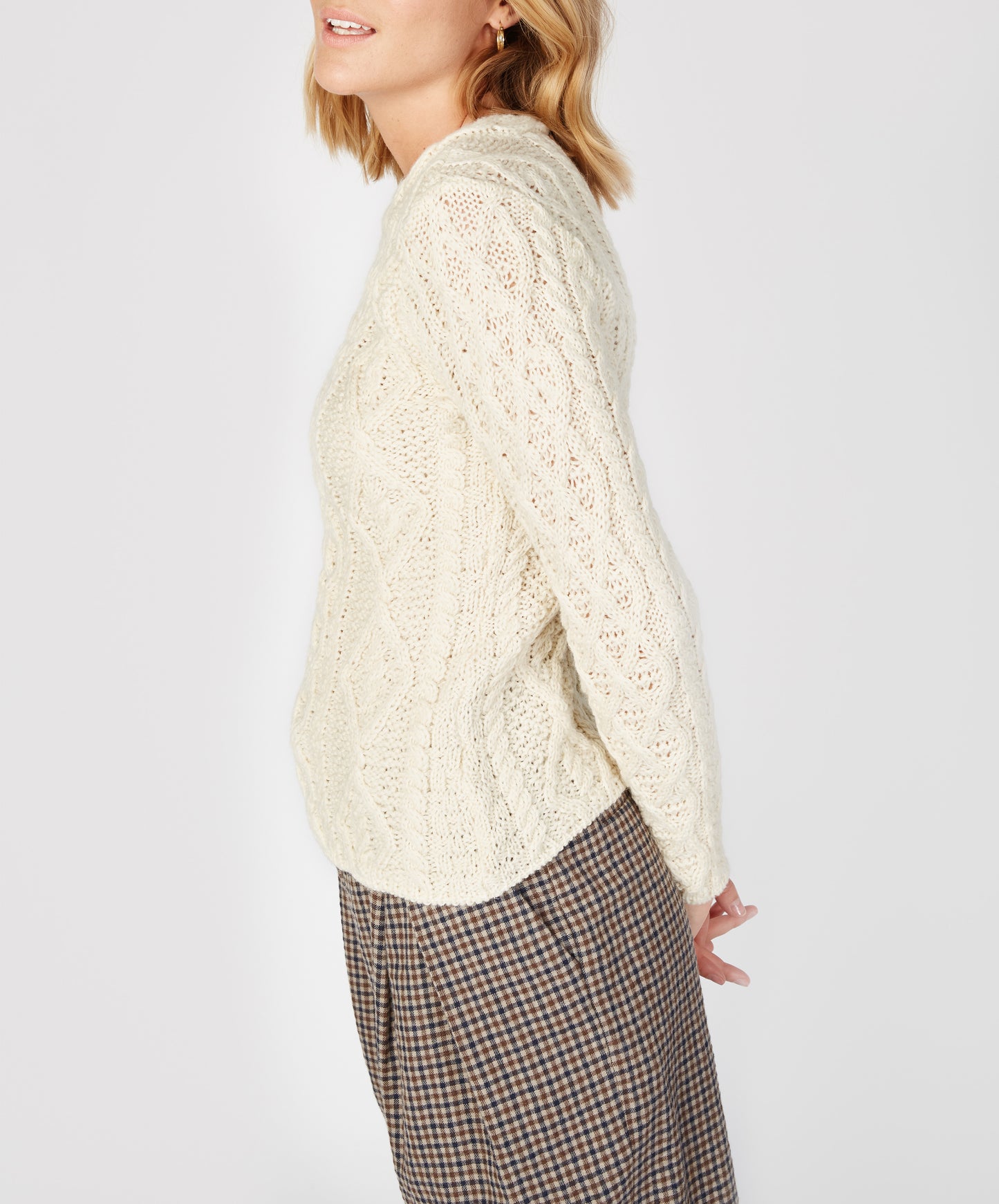 IrelandsEye Knitwear Lambay Lattice Cable Aran Sweater Natural