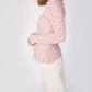 IrelandsEye Knitwear Lambay Lattice Cable Aran Sweater Pink Pale