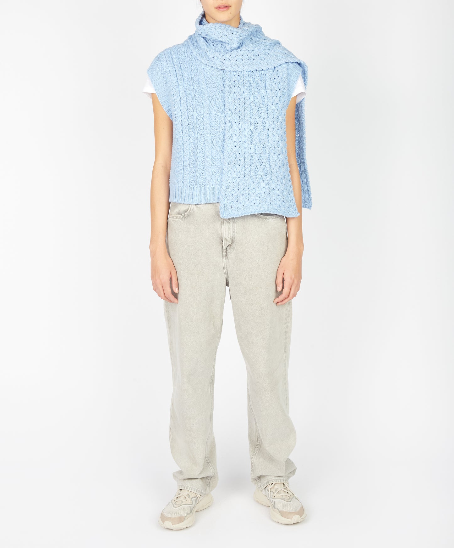 IrelandsEye Knitwear Merino Aran Scarf Morning Sky