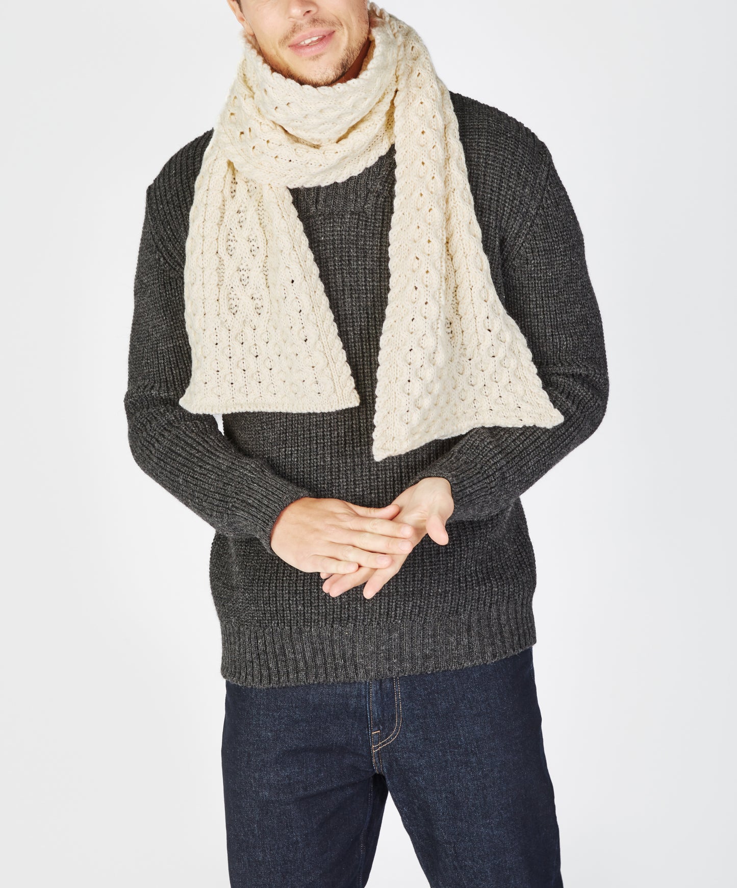 IrelandsEye Knitwear Merino Aran Scarf Natural