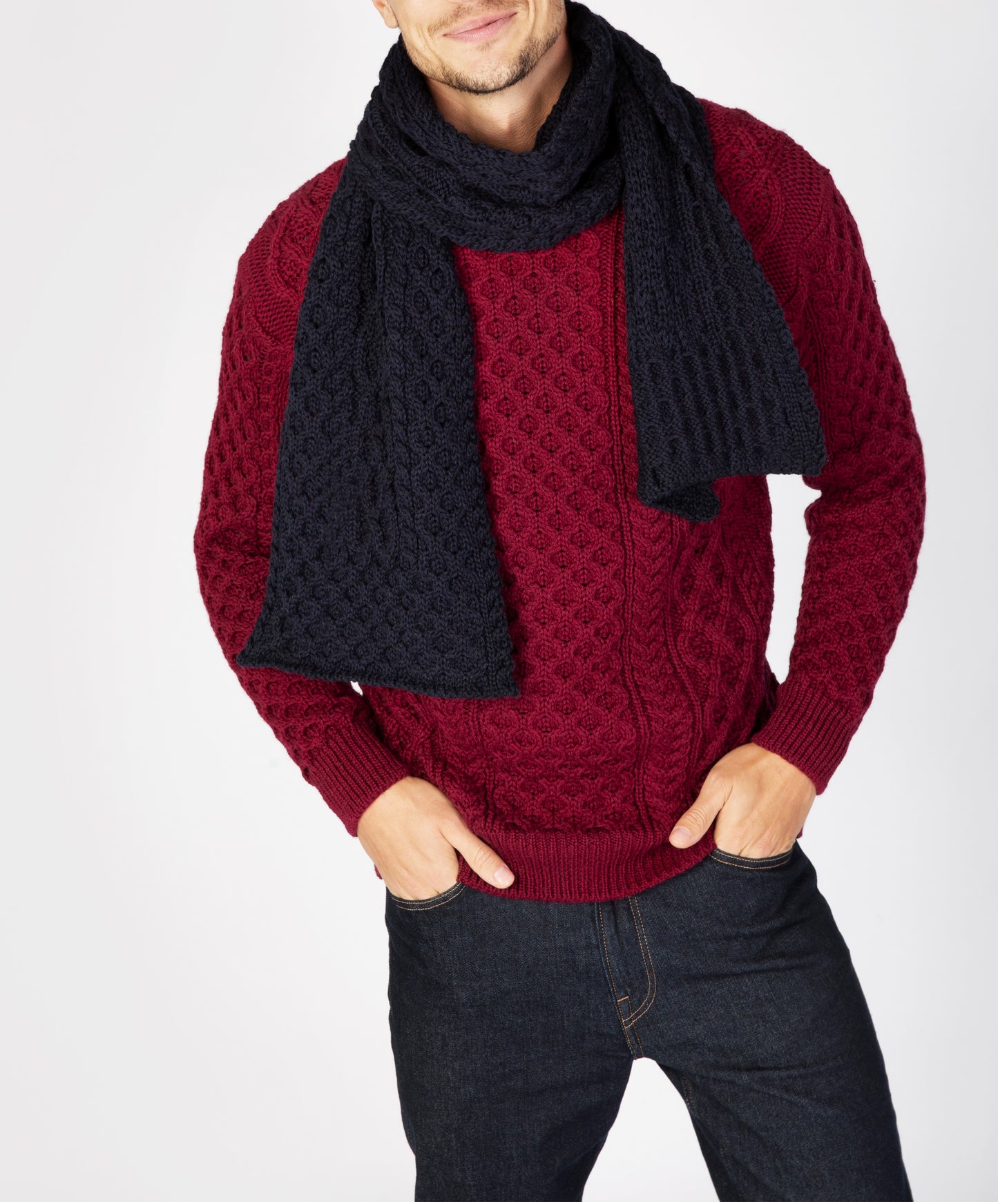 IrelandsEye Knitwear Merino Aran Scarf Navy