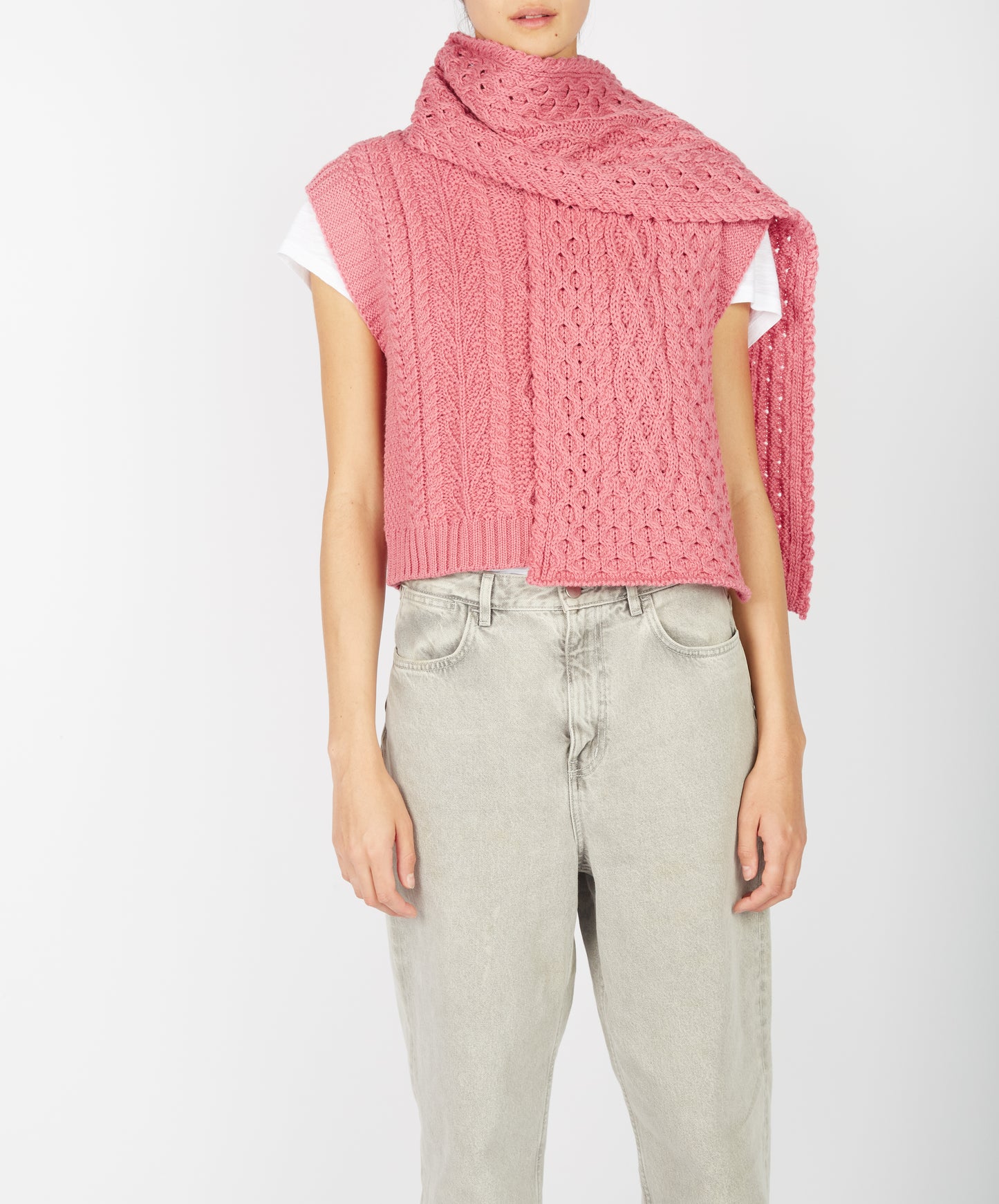 IrelandsEye Knitwear Merino Aran Scarf Rosa Pink
