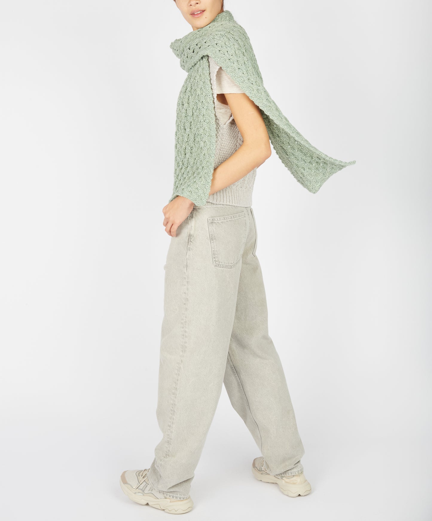 IrelandsEye Knitwear Merino Aran Scarf Sage Marl