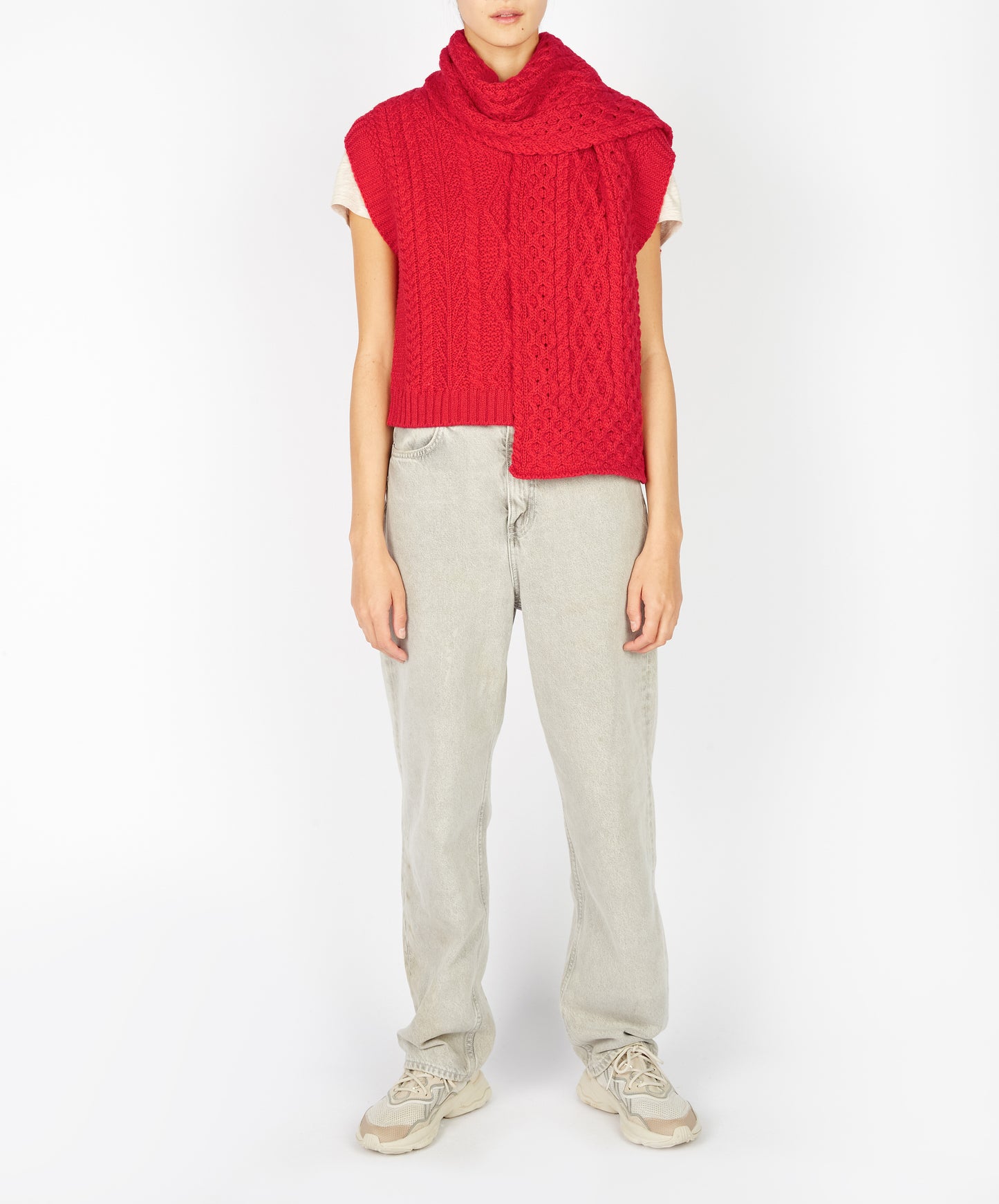 IrelandsEye Knitwear Merino Aran Scarf Scarlet