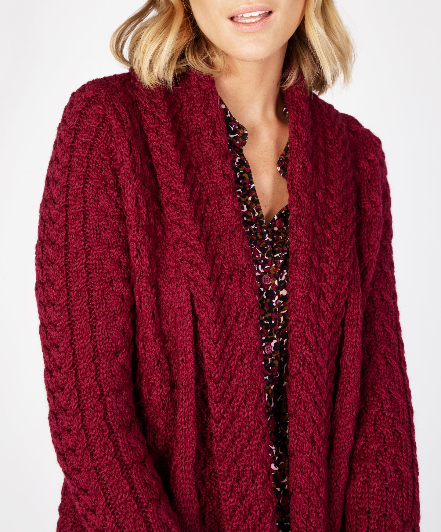 IrelandsEye Knitwear Glenross Waterfall Cardigan Claret