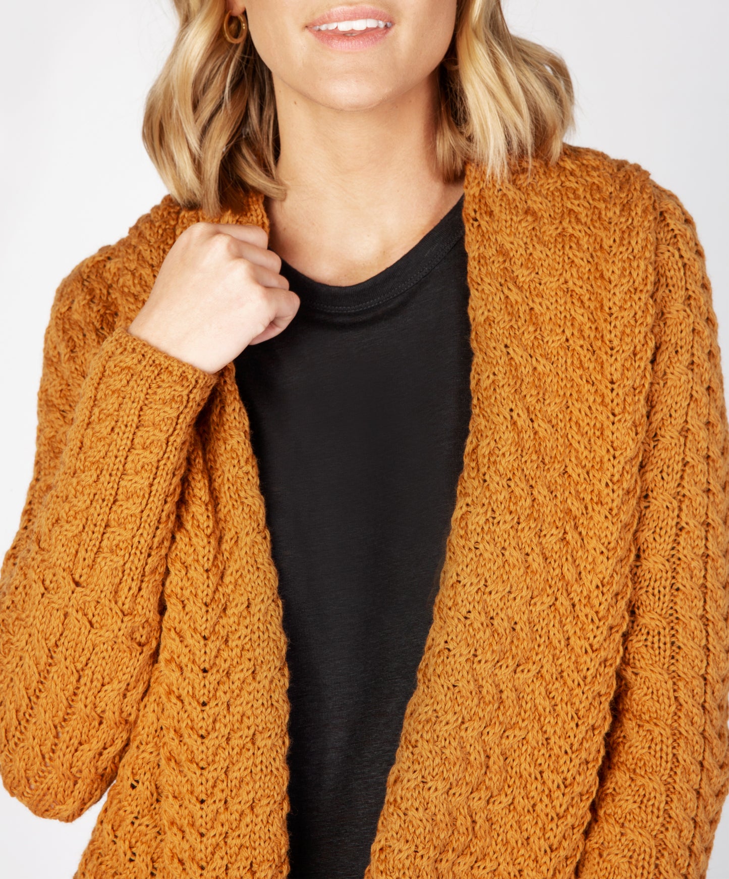 IrelandsEye Knitwear Glenross Waterfall Cardigan Golden Ochre