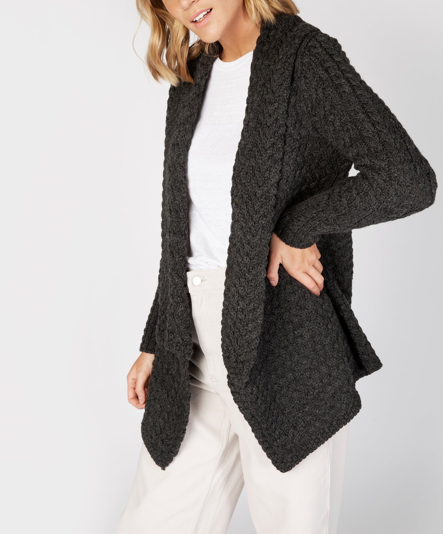 IrelandsEye Knitwear Glenross Waterfall Cardigan Graphite