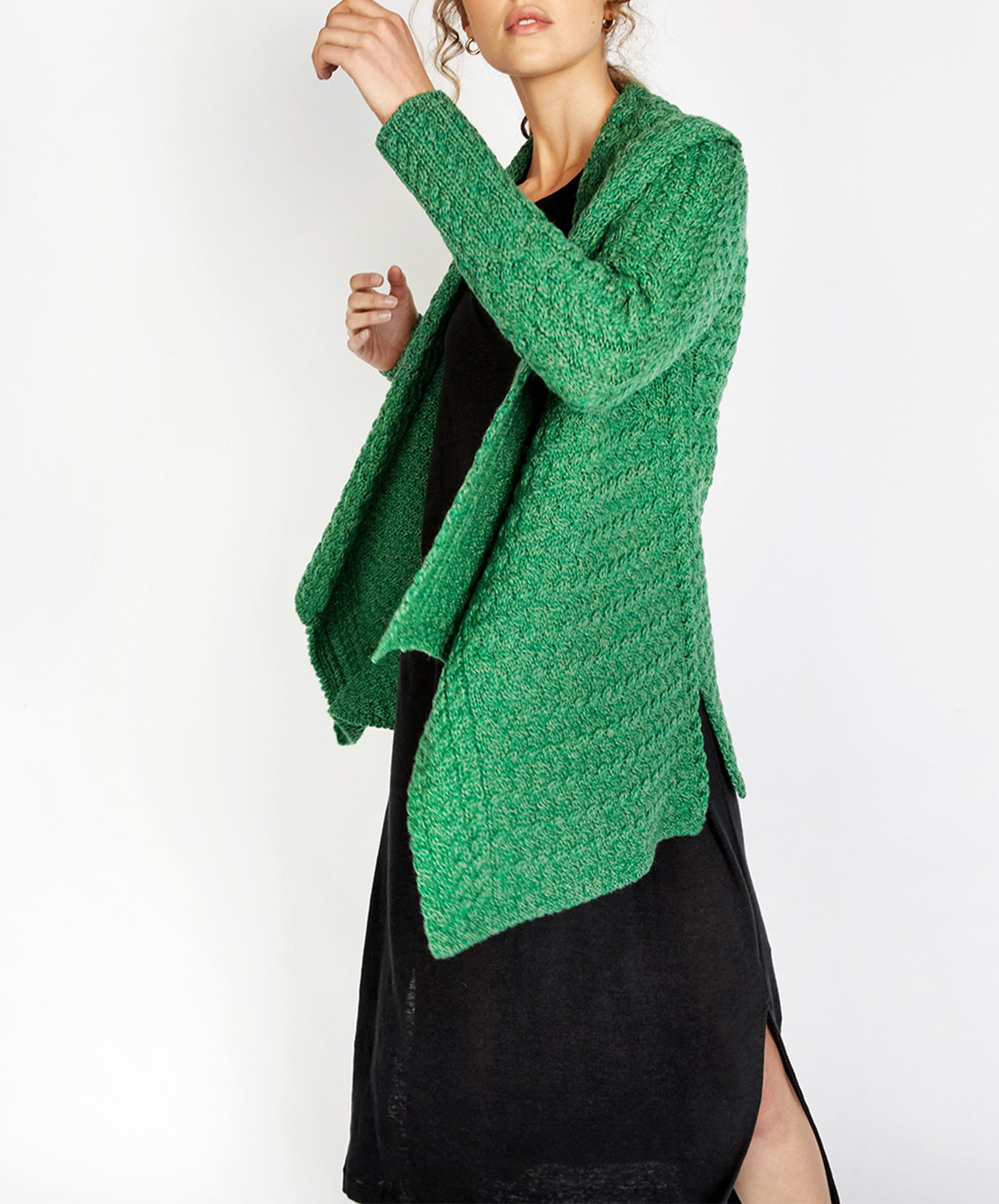 IrelandsEye Knitwear Glenross Waterfall Cardigan Green Marl