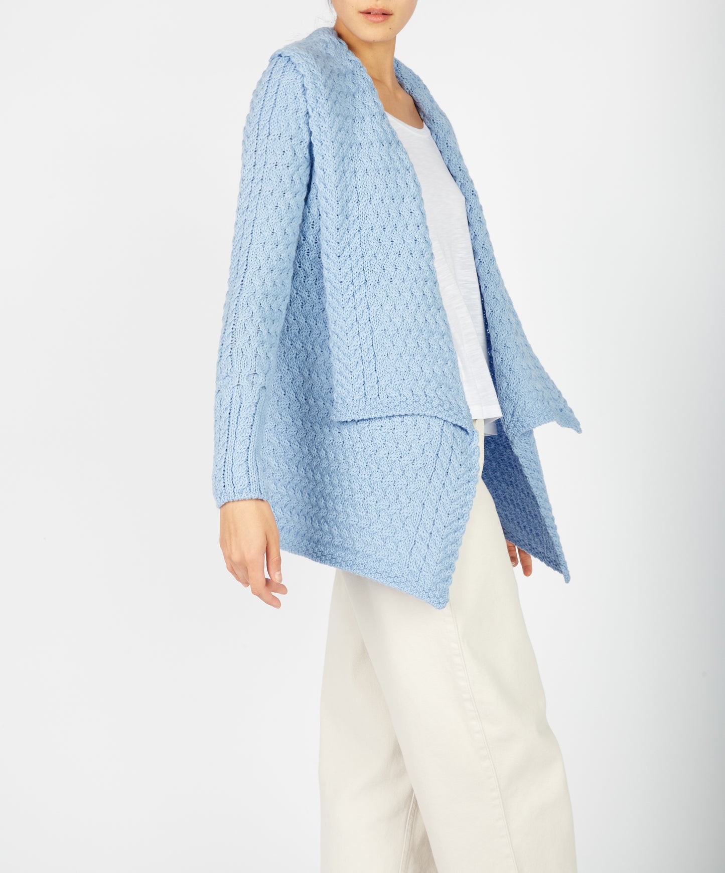 IrelandsEye Knitwear Glenross Waterfall Cardigan Morning Sky