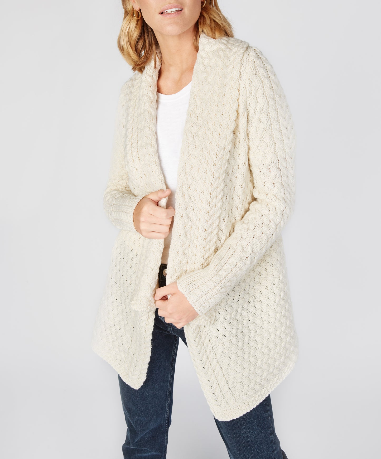 IrelandsEye Knitwear Glenross Waterfall Cardigan Natural