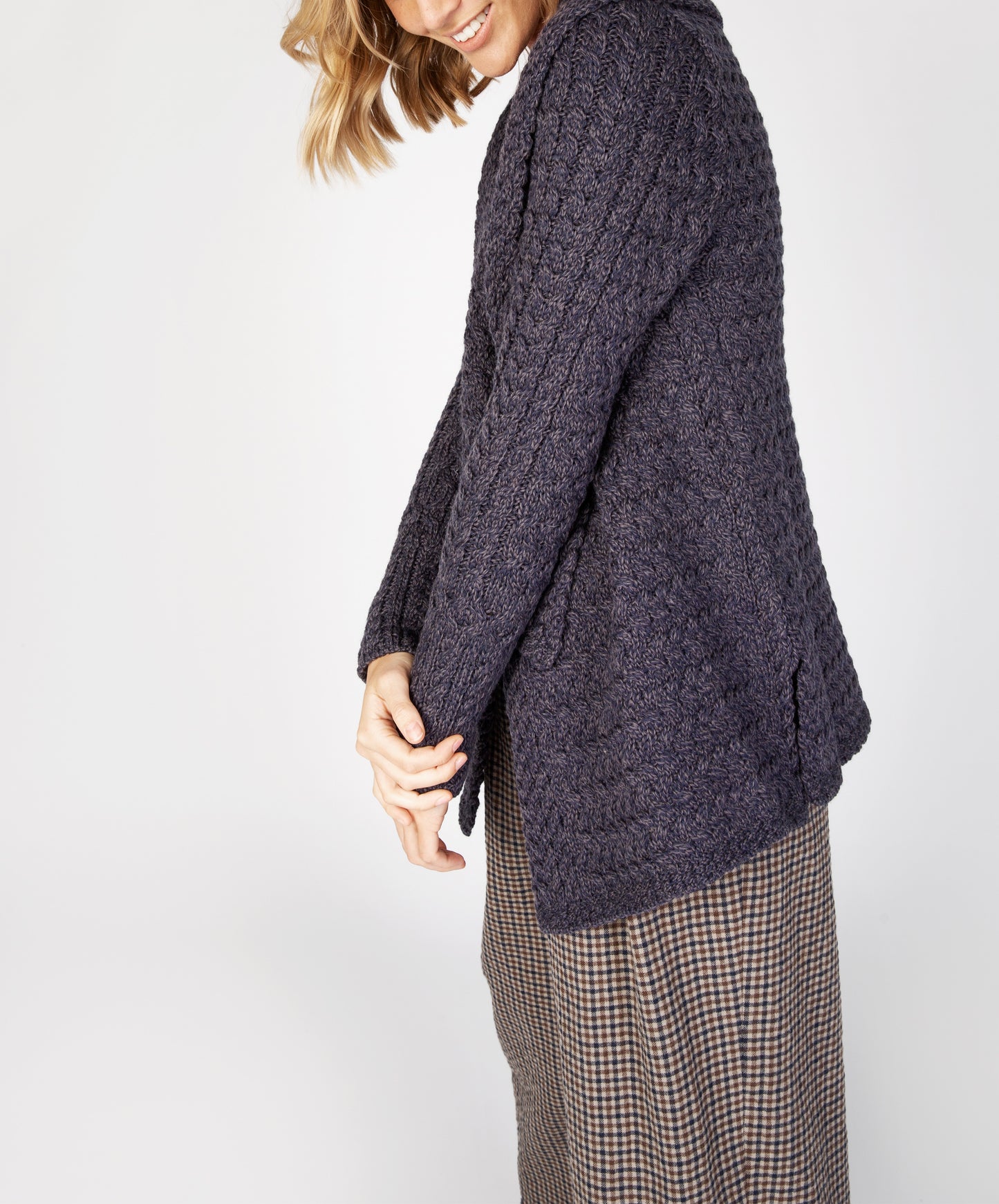 IrelandsEye Knitwear Glenross Waterfall Cardigan Navy Marl