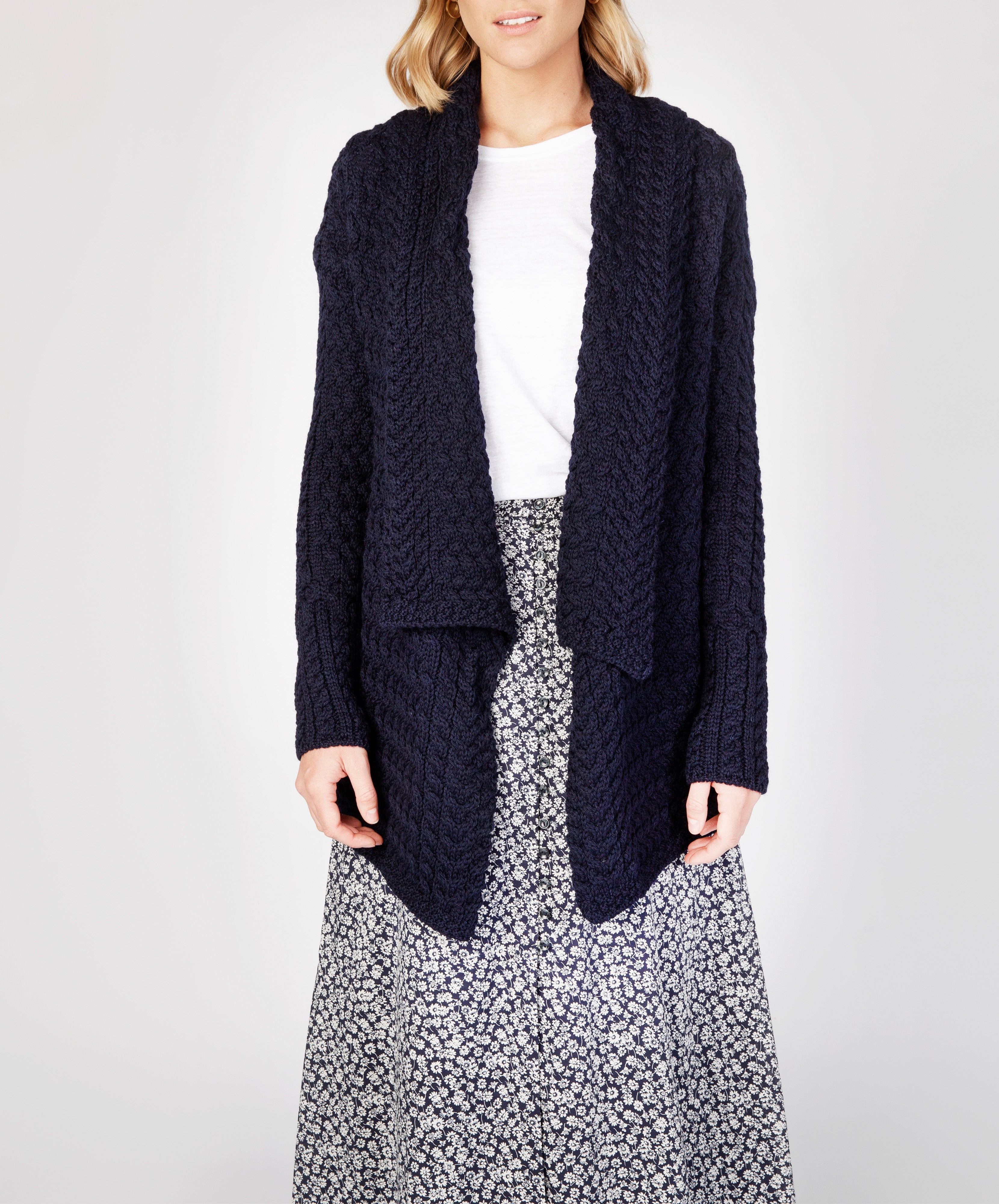 Womens Glenross Waterfall Knit Cardigan in Navy IrelandsEye Knitwear