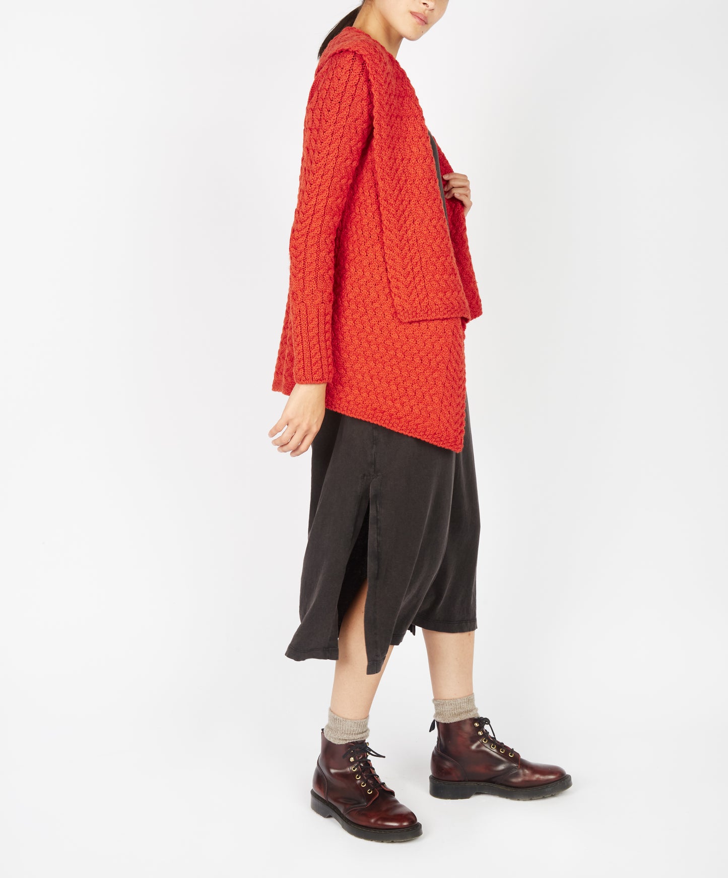 IrelandsEye Knitwear Glenross Waterfall Cardigan Orange Marl