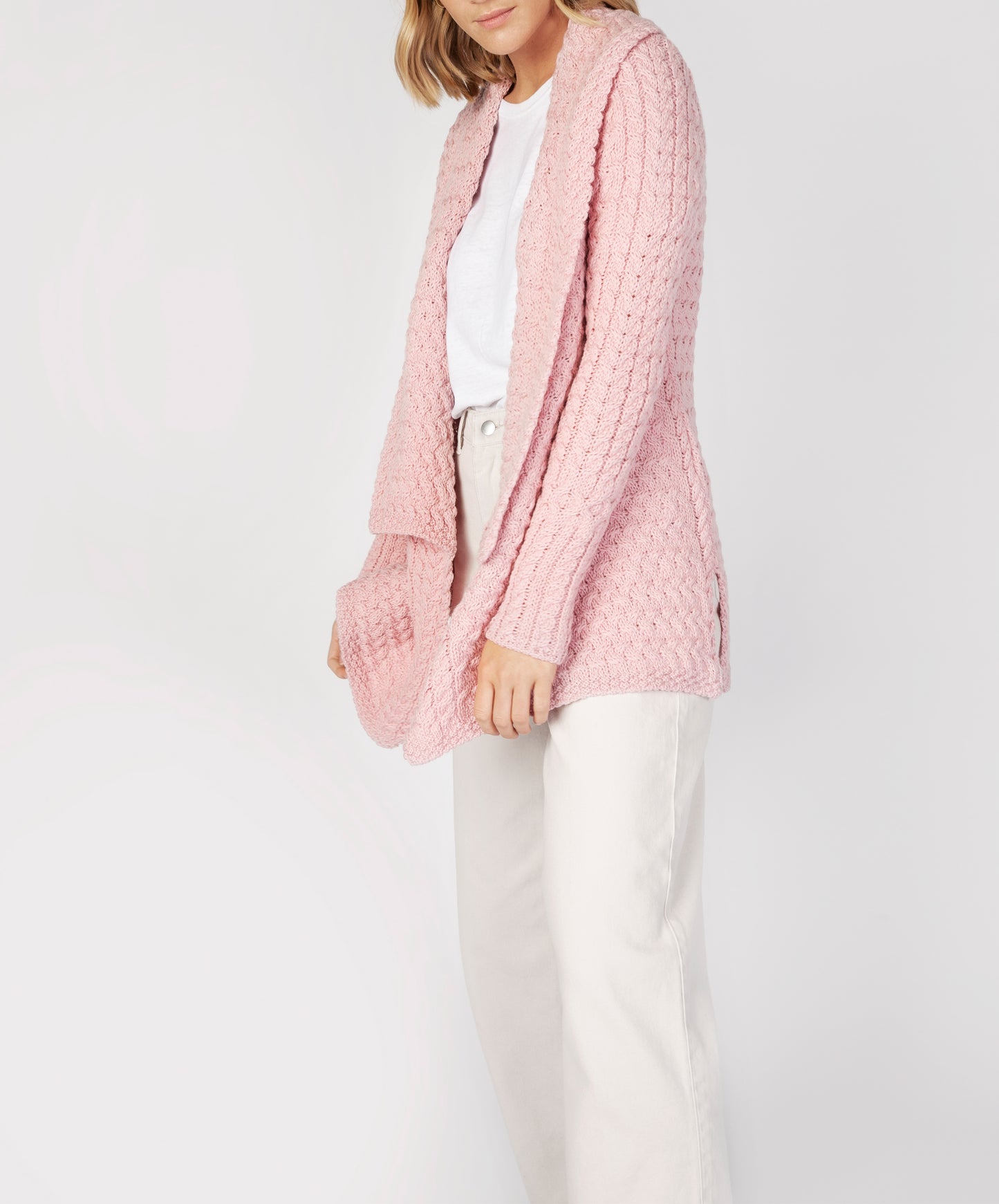 IrelandsEye Knitwear Glenross Waterfall Cardigan Pale Pink