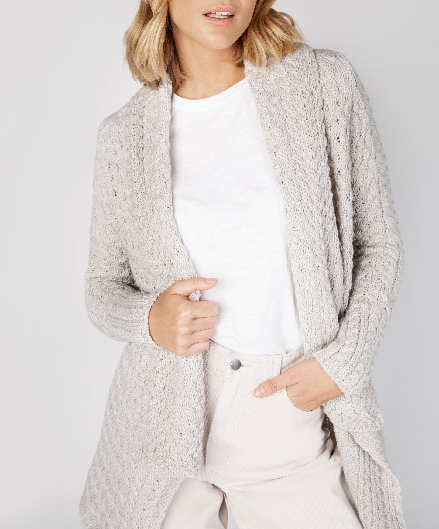 IrelandsEye Knitwear Glenross Waterfall Cardigan Silver Marl