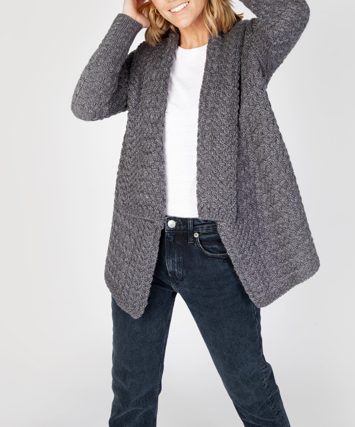 IrelandsEye Knitwear Glenross Waterfall Cardigan Steel Marl