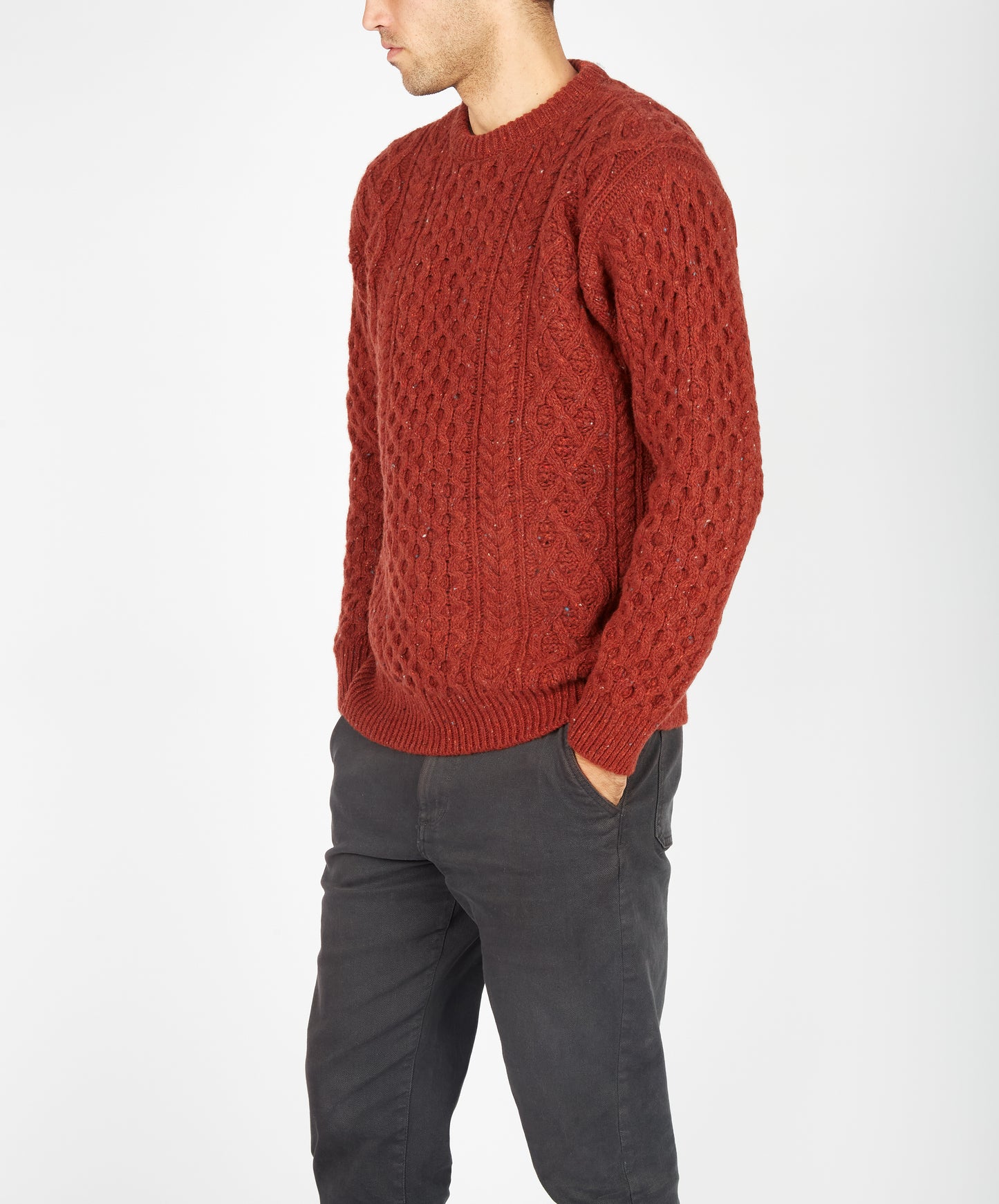 IrelandsEye Knitwear Carraig Luxe Aran Sweater Copper Marl
