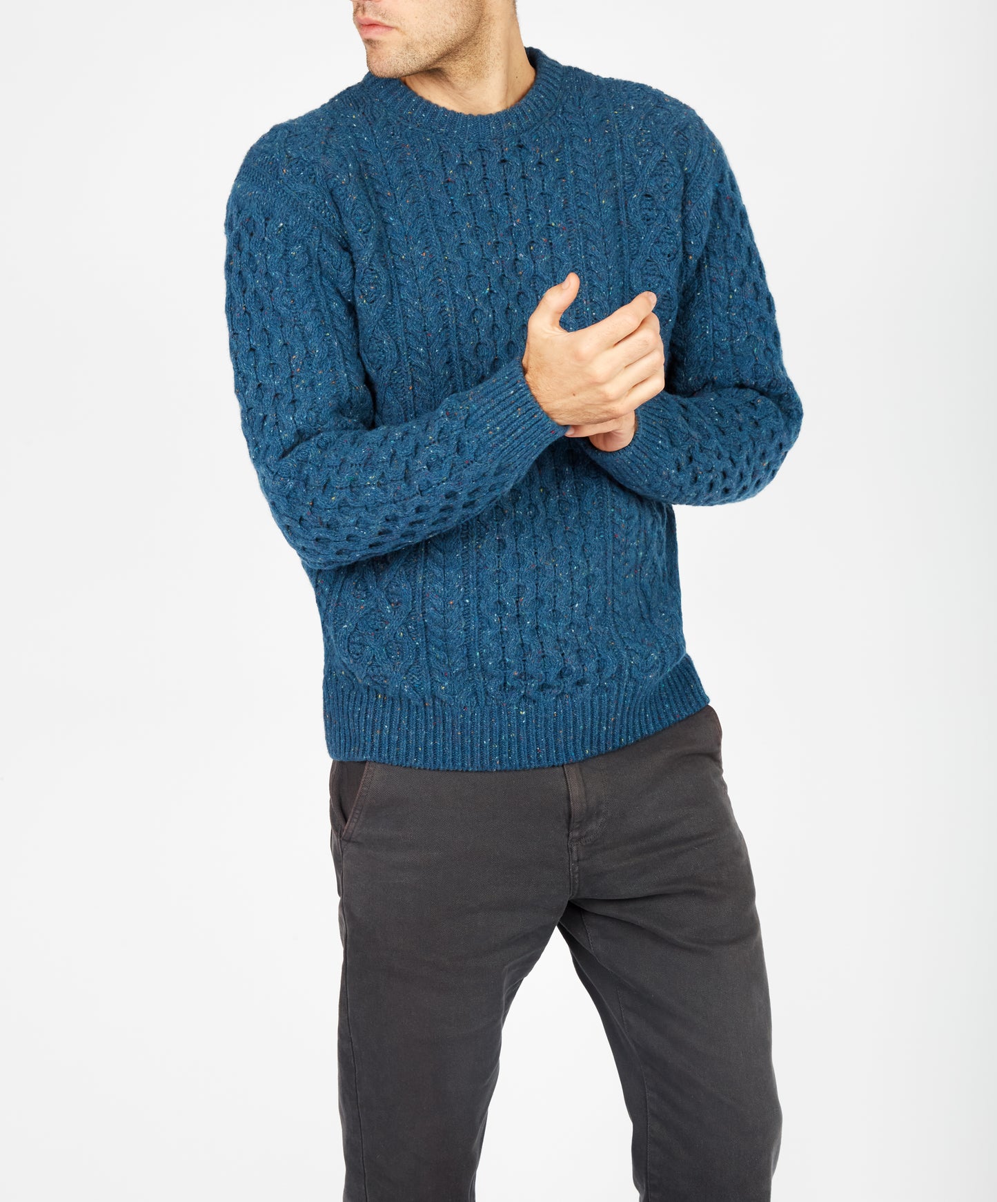 IrelandsEye Knitwear Carraig Luxe Aran Sweater Ink Marl