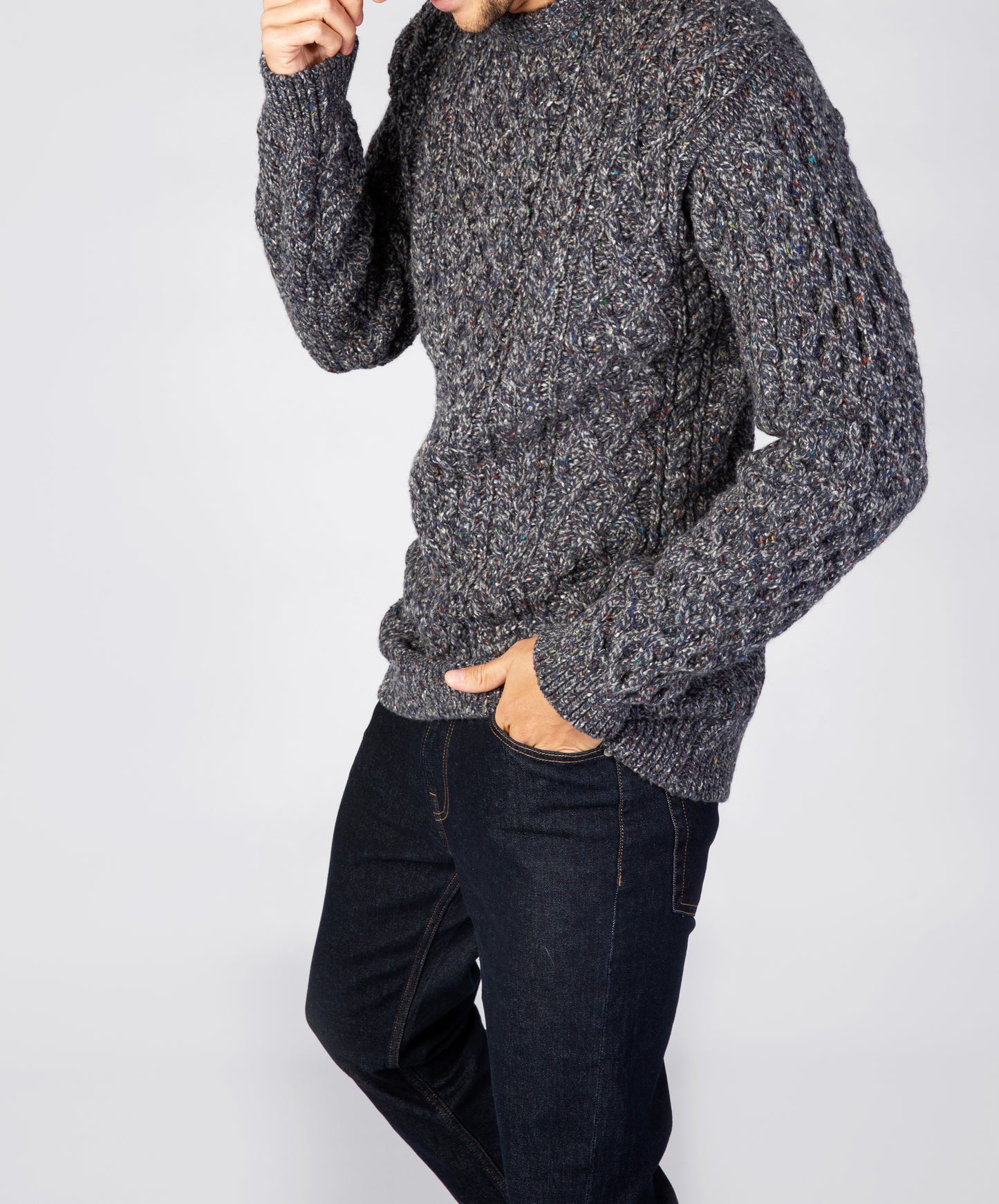 IrelandsEye Knitwear Carraig Luxe Aran Sweater Navy Marl