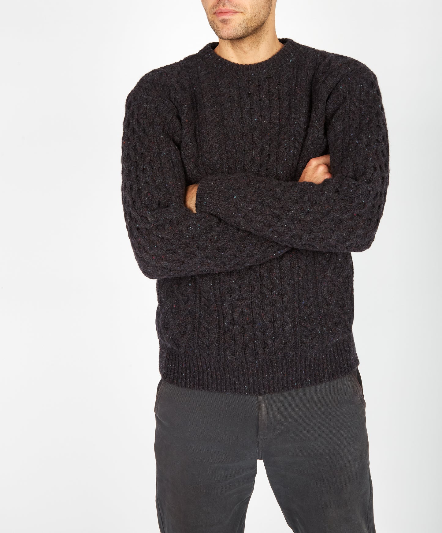 IrelandsEye Knitwear Carraig Luxe Aran Sweater Night Marl