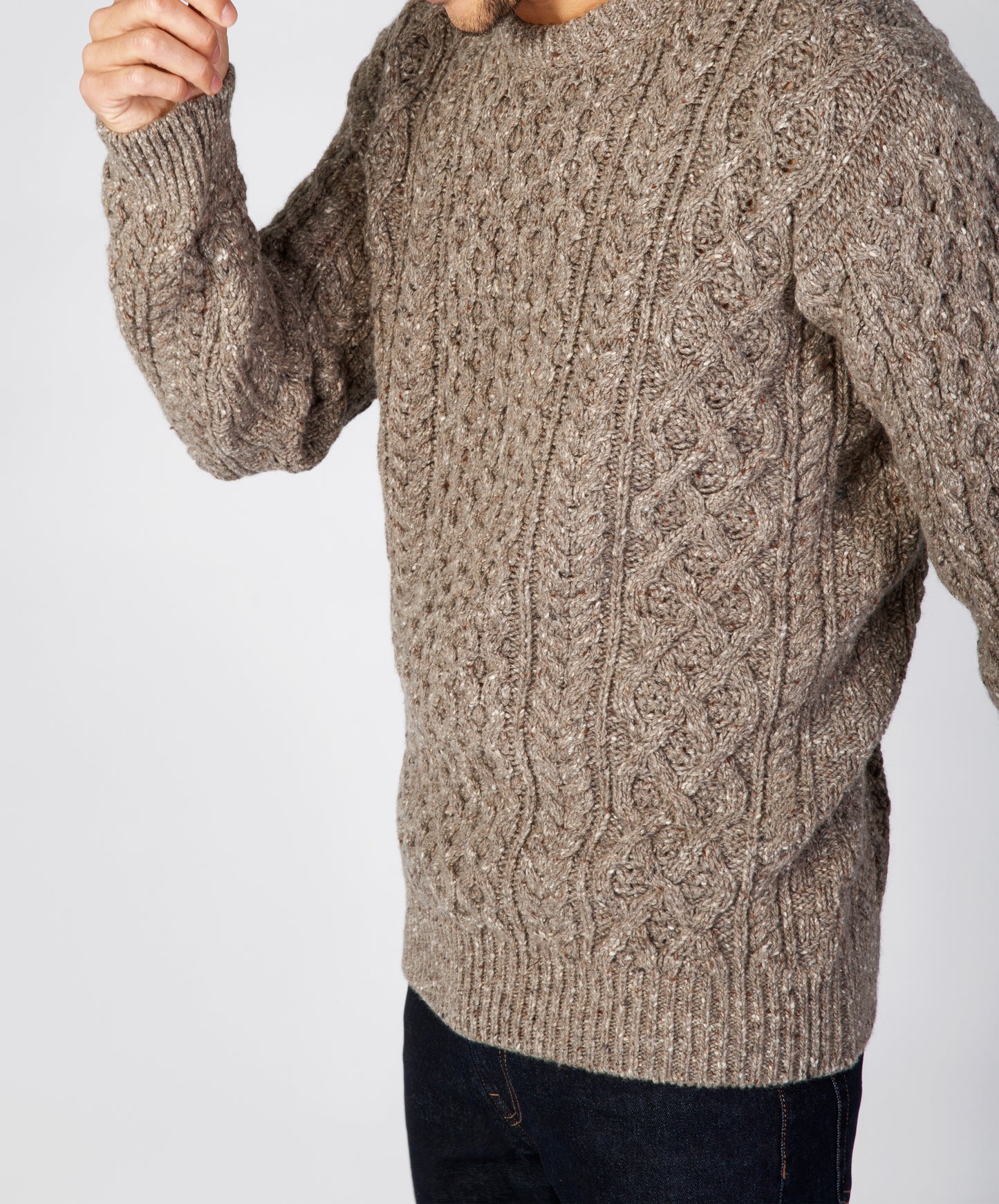 IrelandsEye Knitwear Carraig Luxe Aran Sweater Rocky Ground