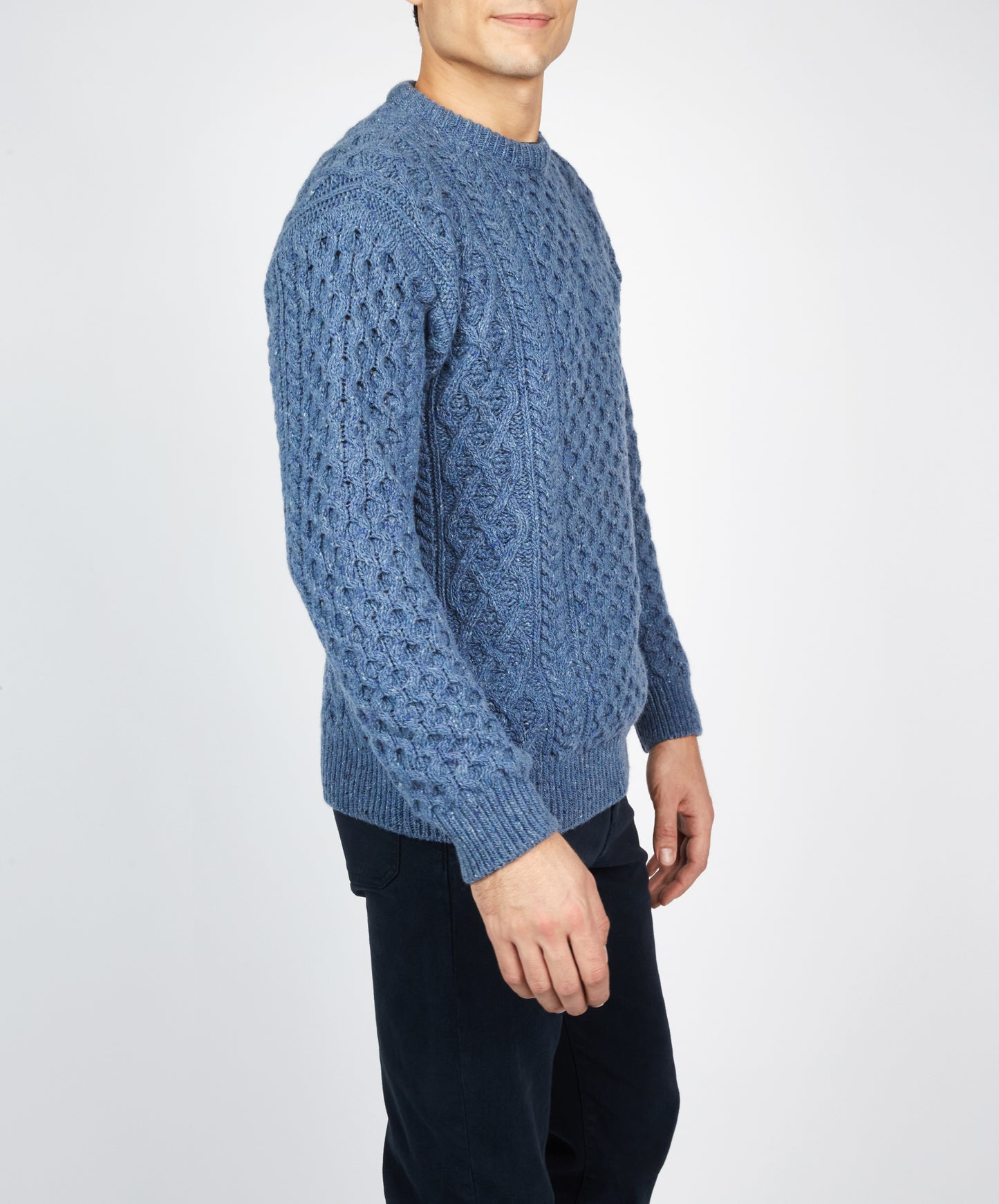 IrelandsEye Knitwear Carraig Luxe Aran Sweater Blue Ocean