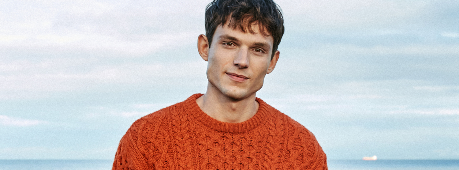 IrelandsEye Knitwear ‘Carraig’ Luxe Aran Sweater in Terracotta Wool Cashmere