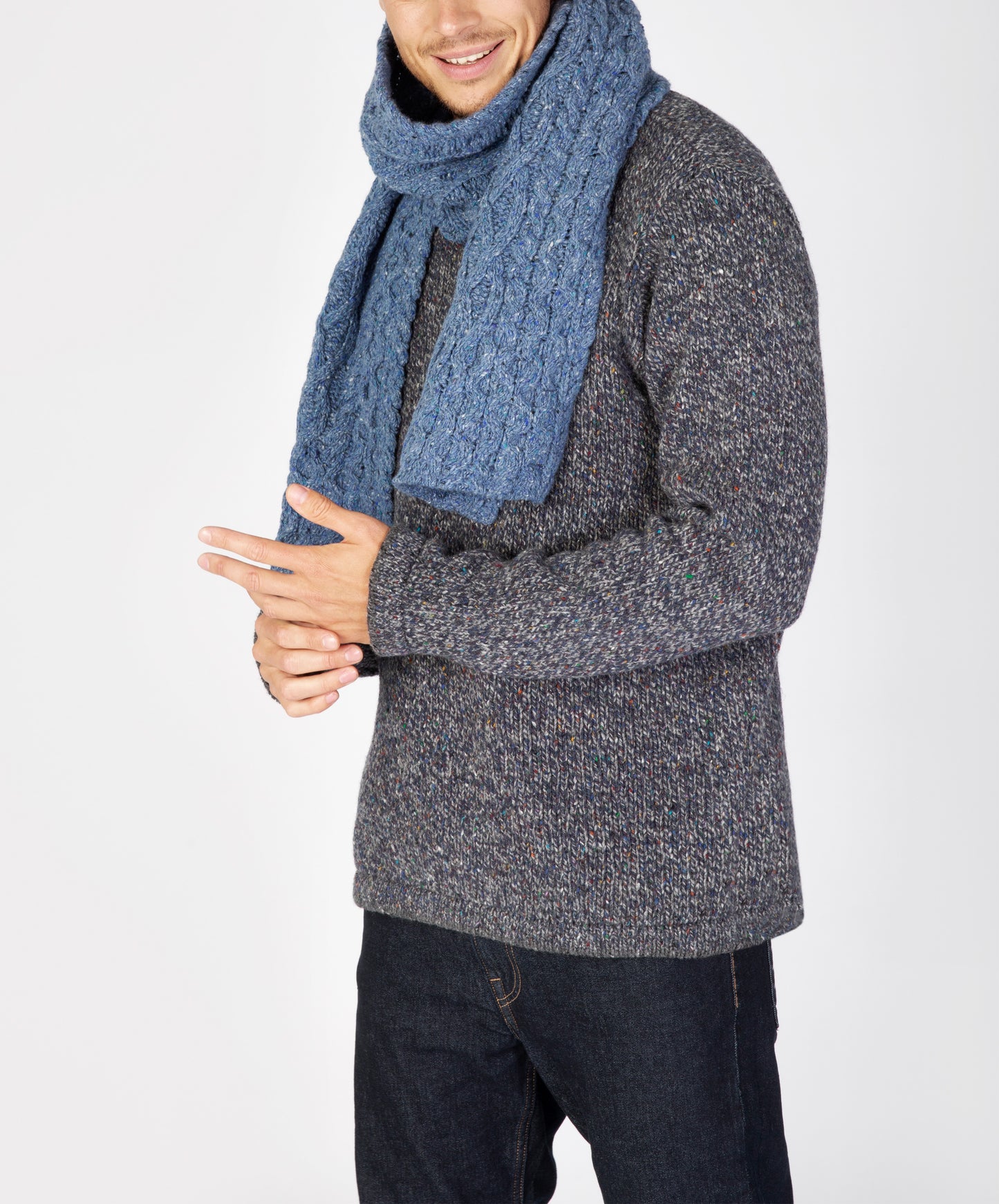 IrelandsEye Knitwear Luxe Aran Scarf Blue Ocean