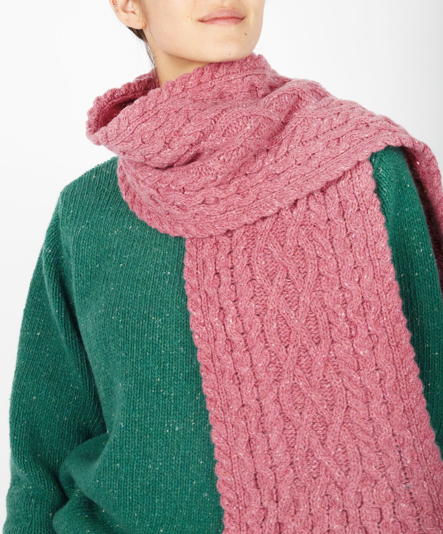 IrelandsEye Knitwear Luxe Aran Scarf Bubblegum Pink