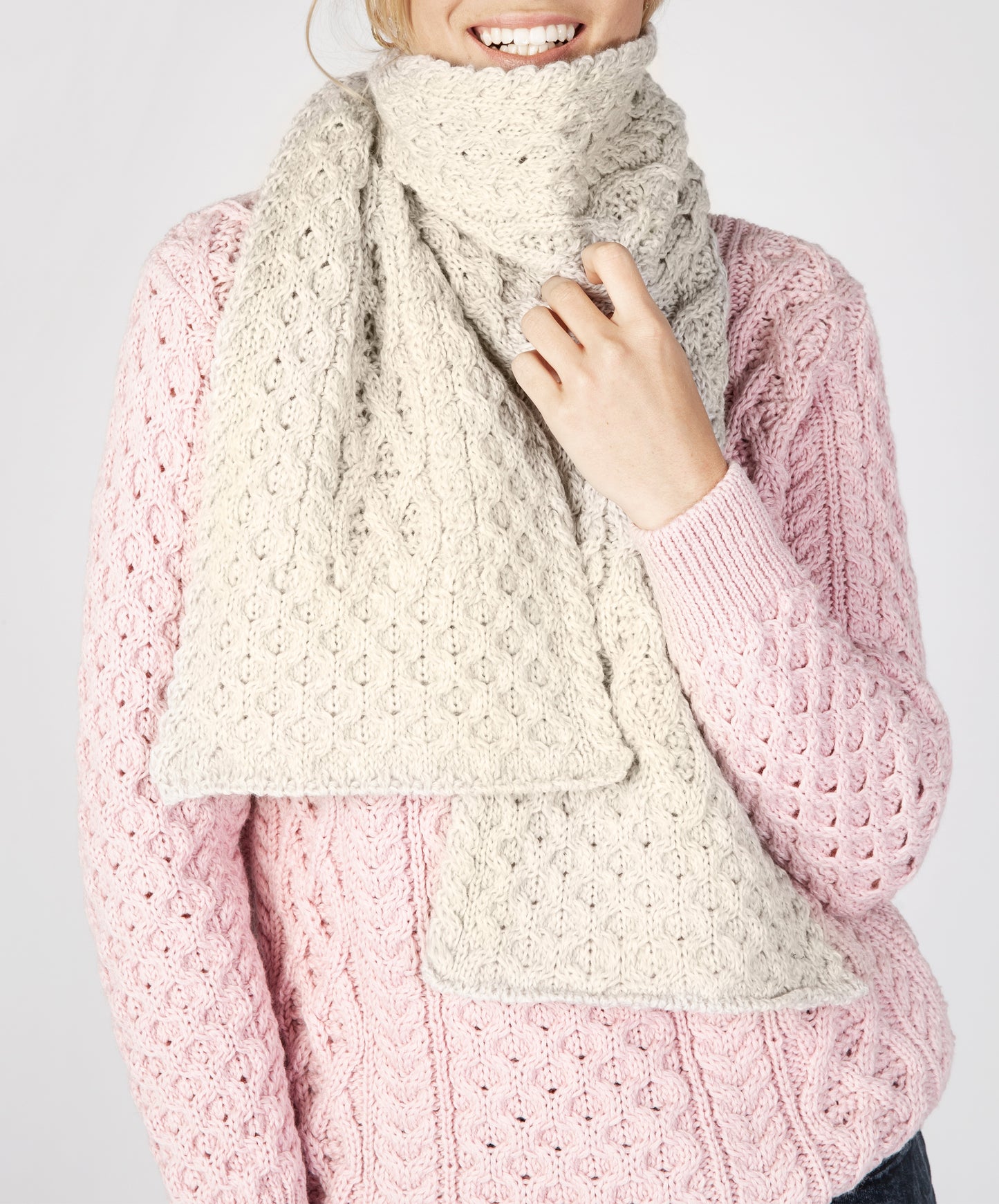 IrelandsEye Knitwear Luxe Aran Scarf Chalkstone