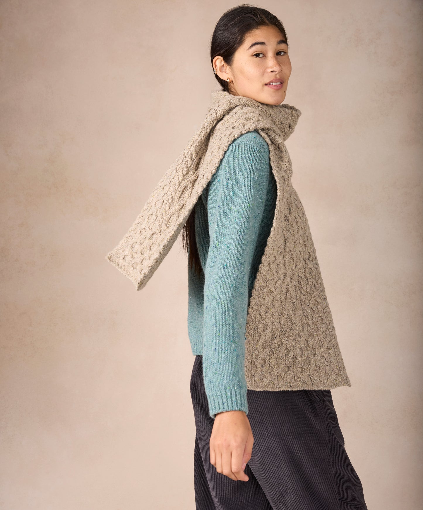 IrelandsEye Knitwear Luxe Aran Scarf Fossil