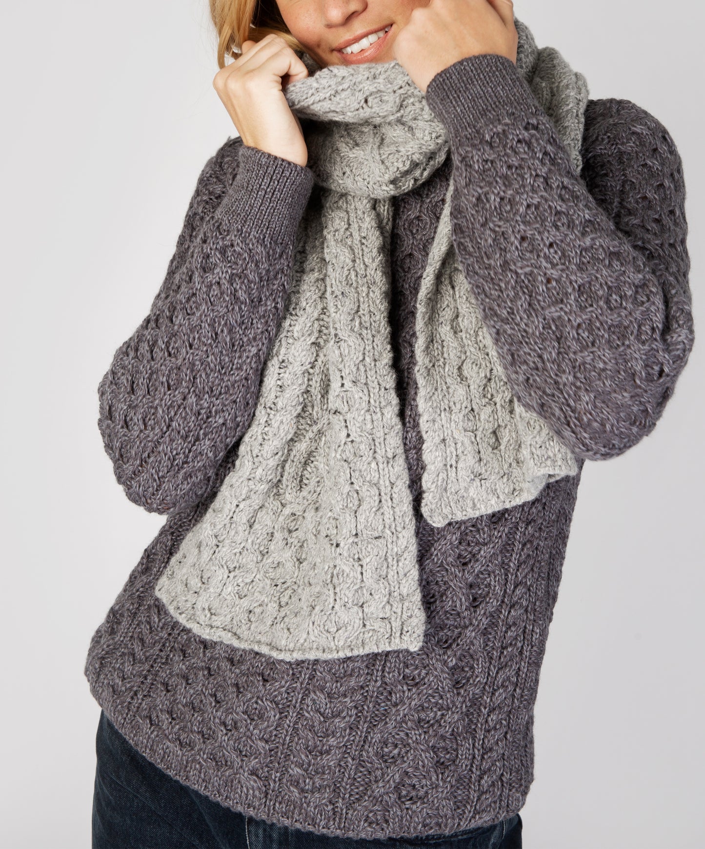 IrelandsEye Knitwear Luxe Aran Scarf Light Grey