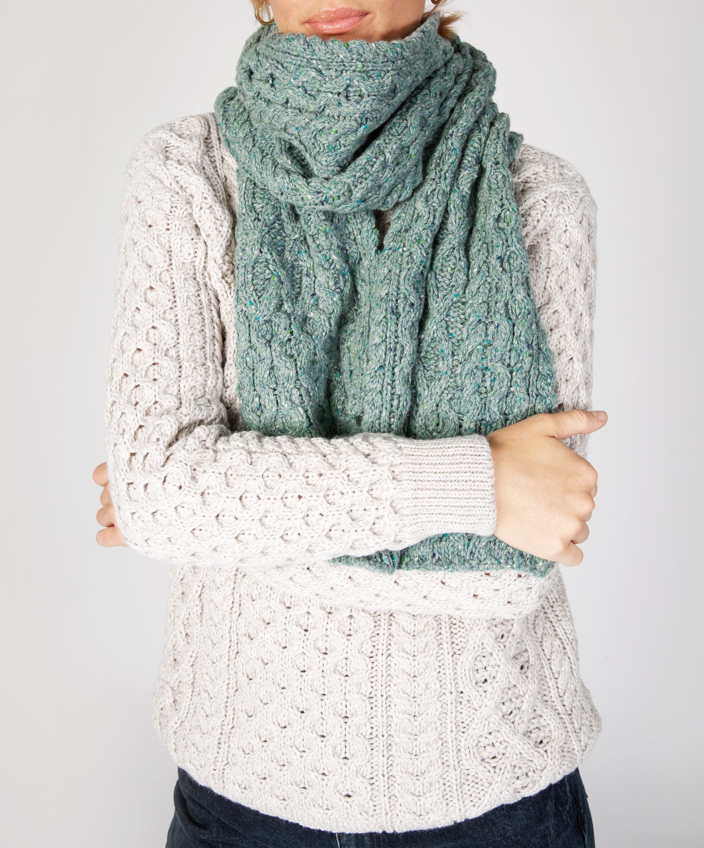 IrelandsEye Knitwear Luxe Aran Scarf Ocean Mist