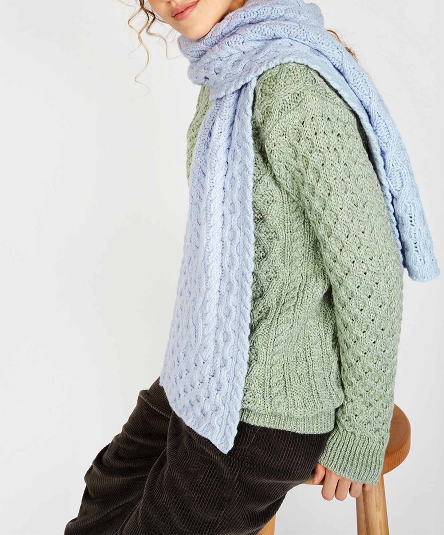 IrelandsEye Knitwear Luxe Aran Scarf Powder Blue