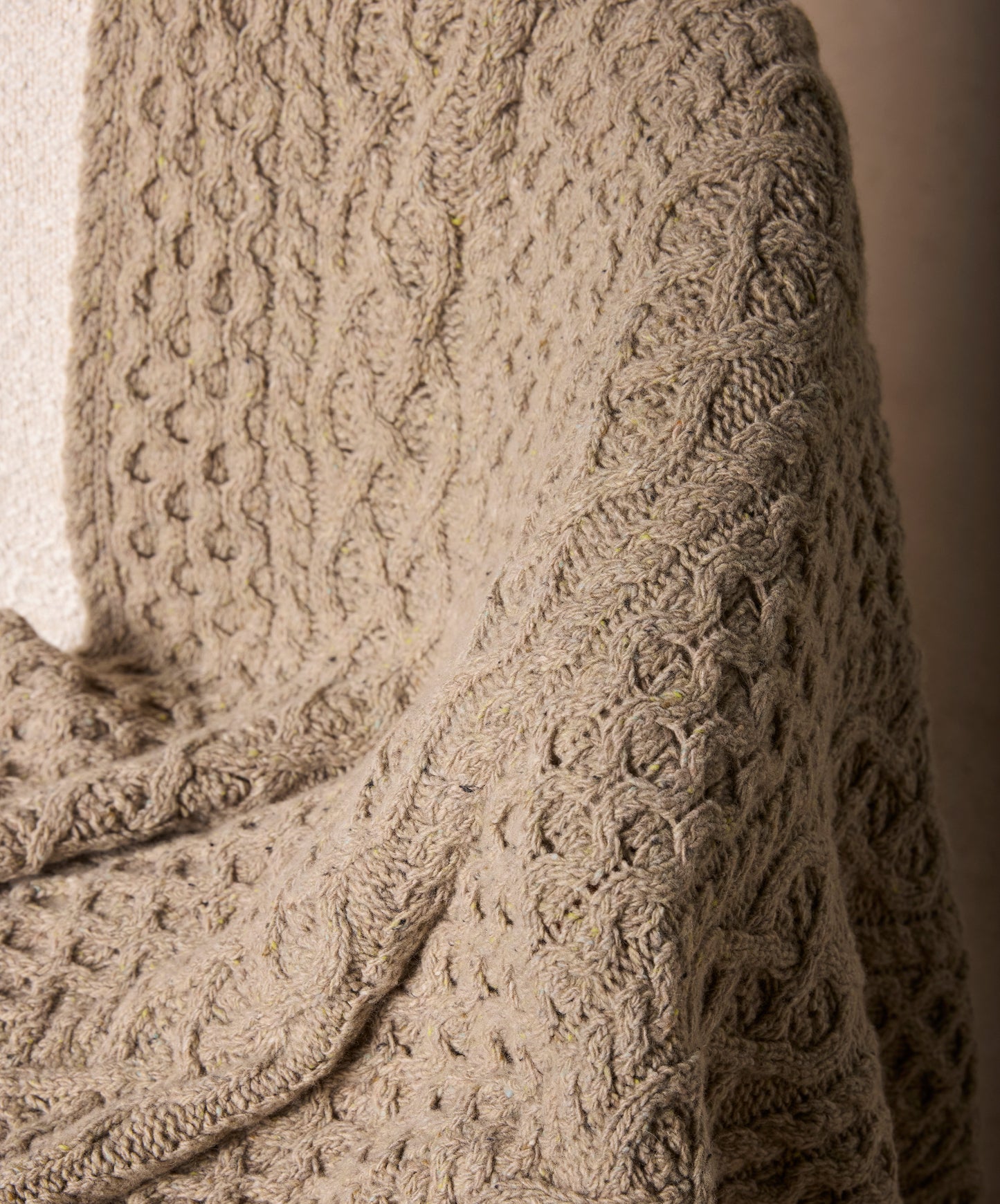 IrelandsEye Knitwear Luxe Aran Throw Fossil