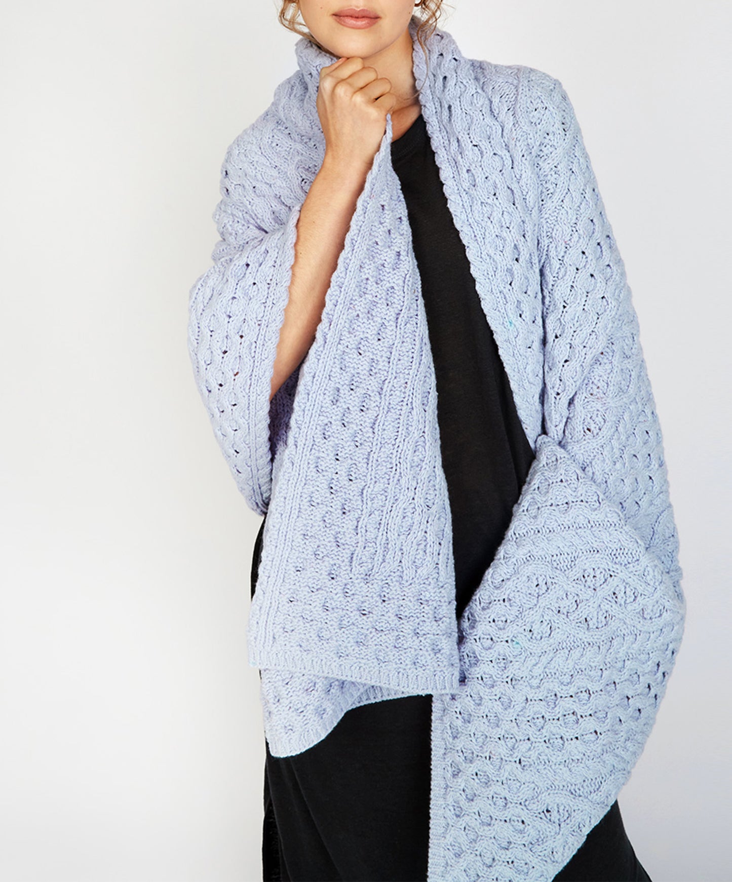 IrelandsEye Knitwear Luxe Aran Throw Powder Blue