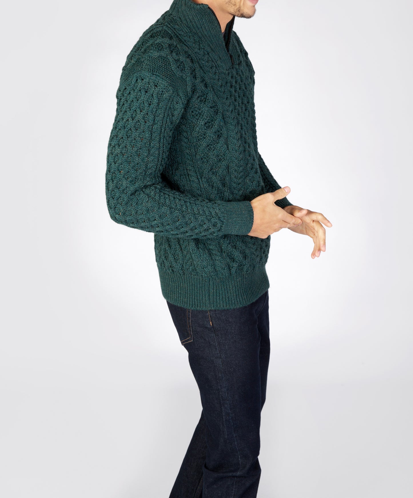 IrelandsEye Knitwear Dromore Aran Troyer Evergreen