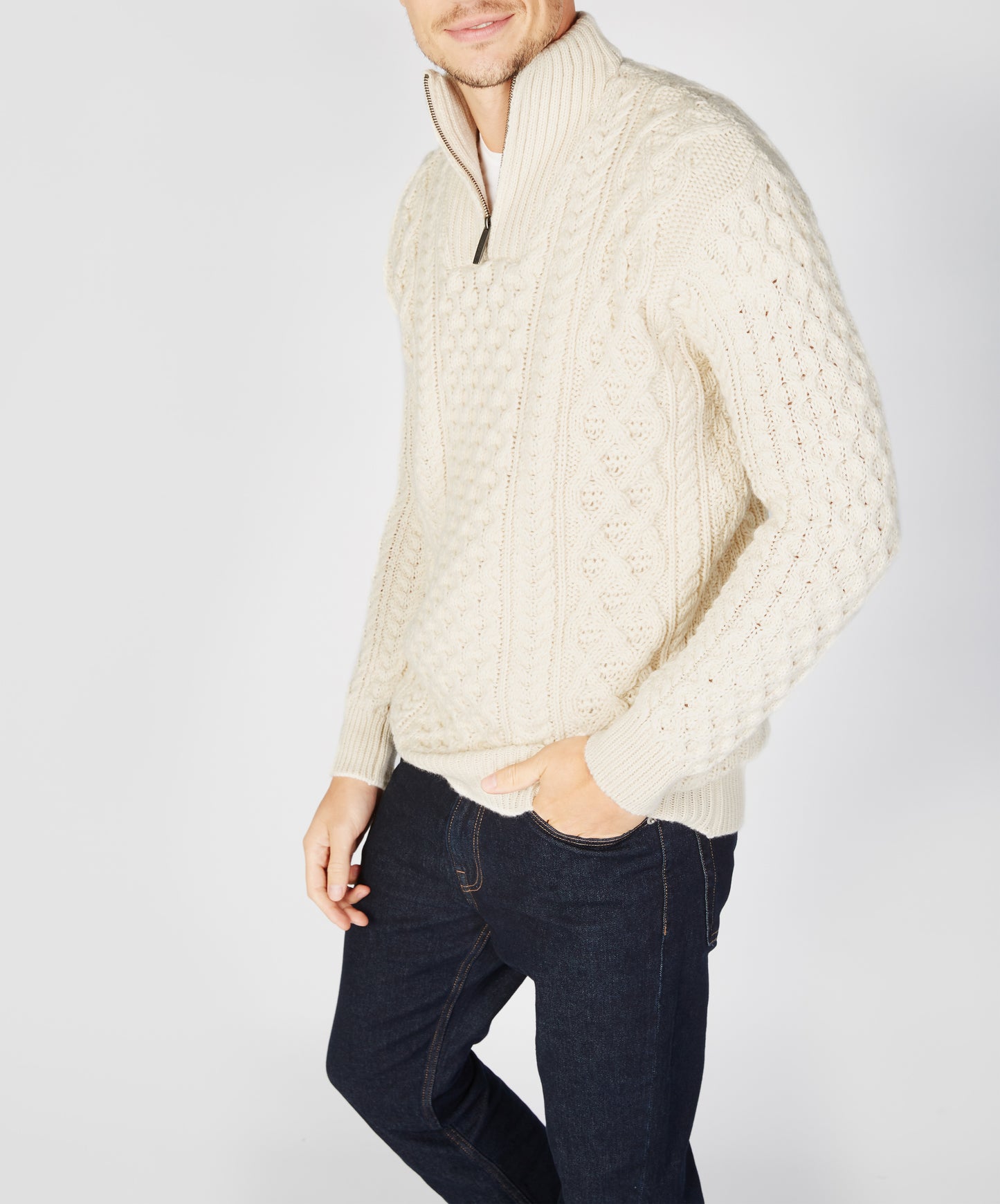IrelandsEye Knitwear Dromore Aran Troyer Natural