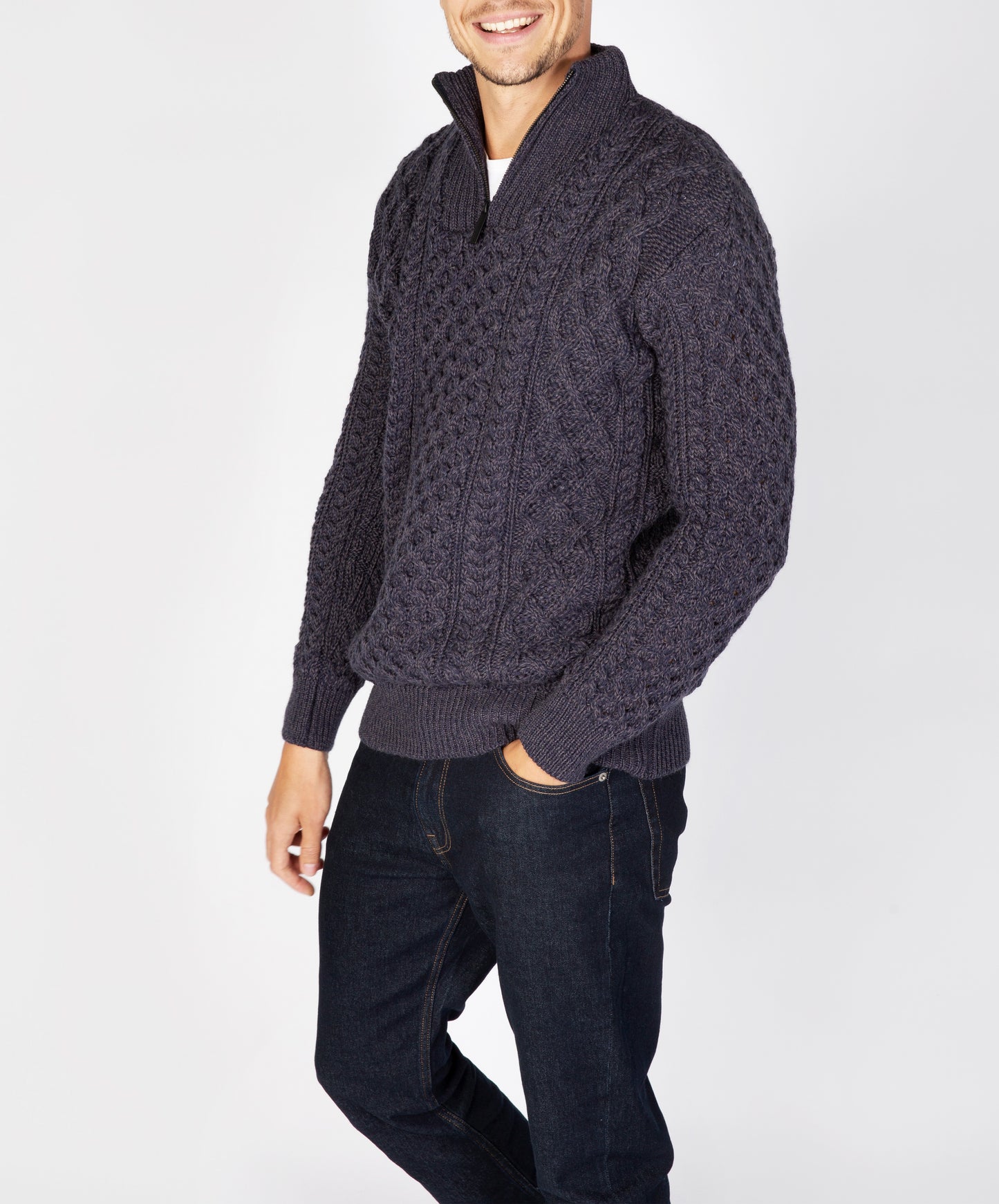 IrelandsEye Knitwear Dromore Aran Troyer Navy Marl