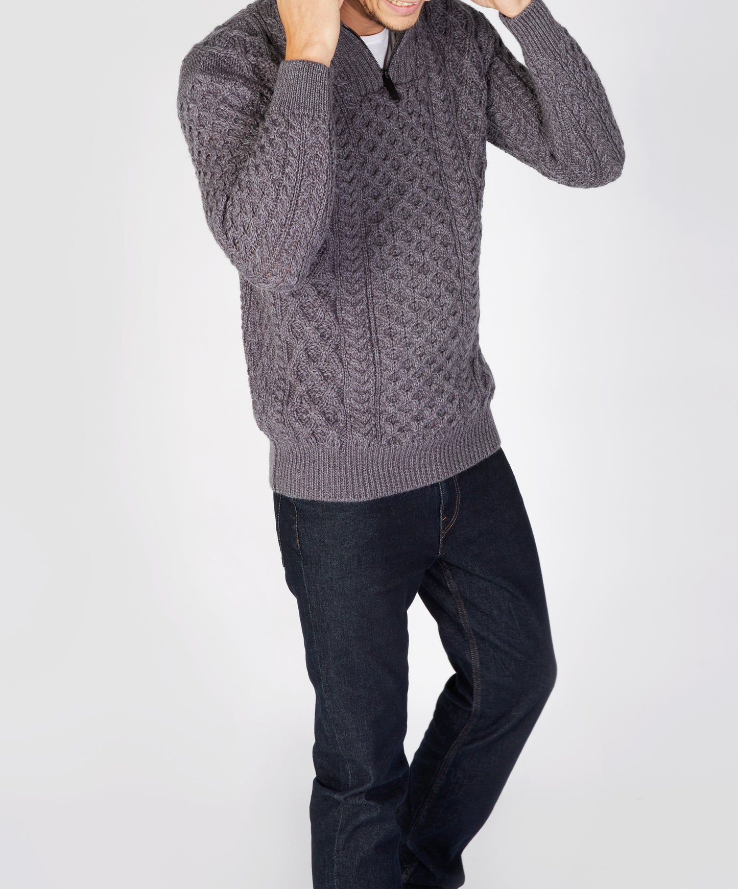 IrelandsEye Knitwear Dromore Aran Troyer Steel Marl