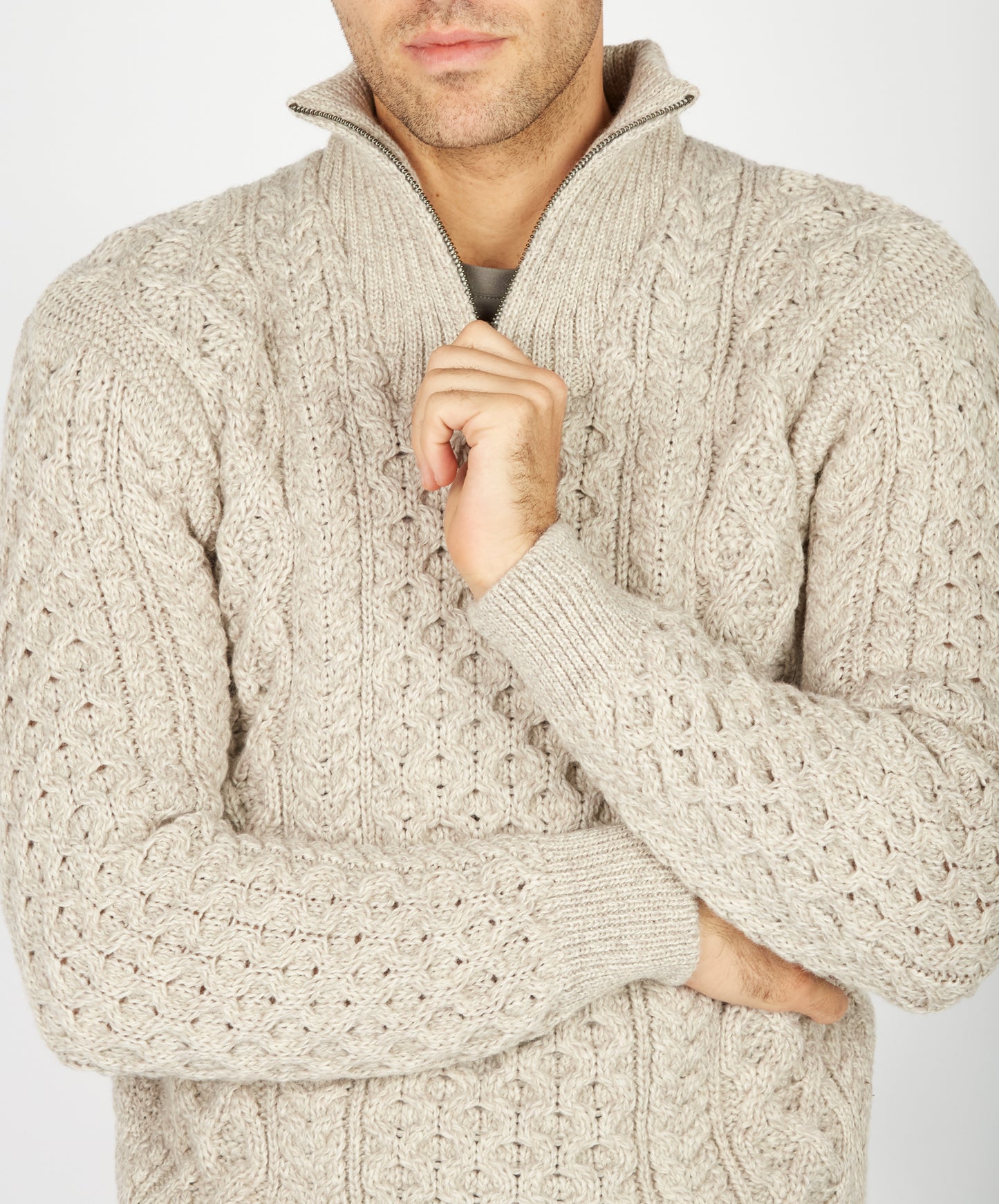 IrelandsEye Knitwear Dromore Aran Troyer Stone Marl