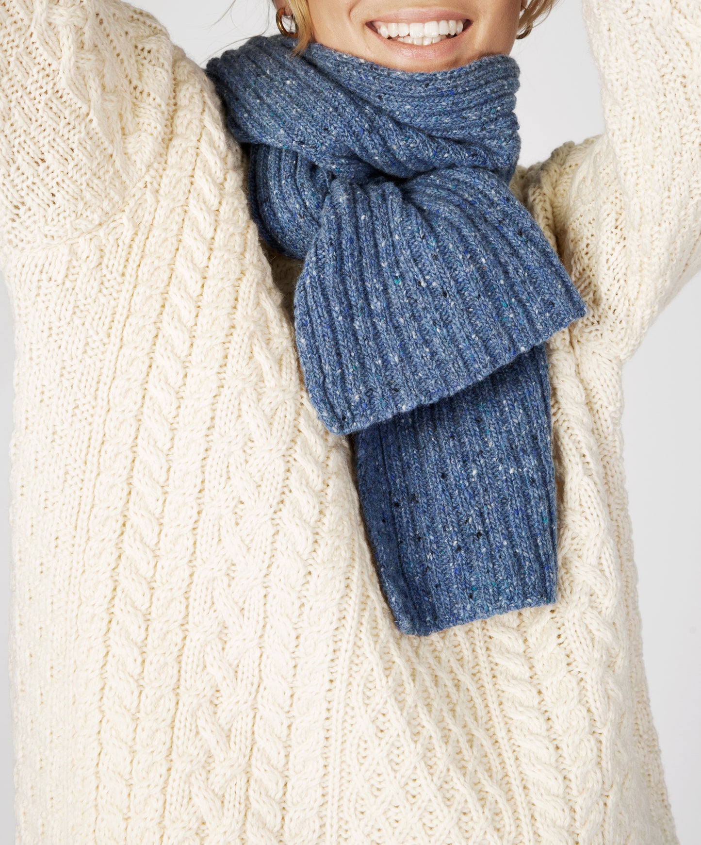 IrelandsEye Knitwear Luxe Ribbed Scarf Blue Ocean